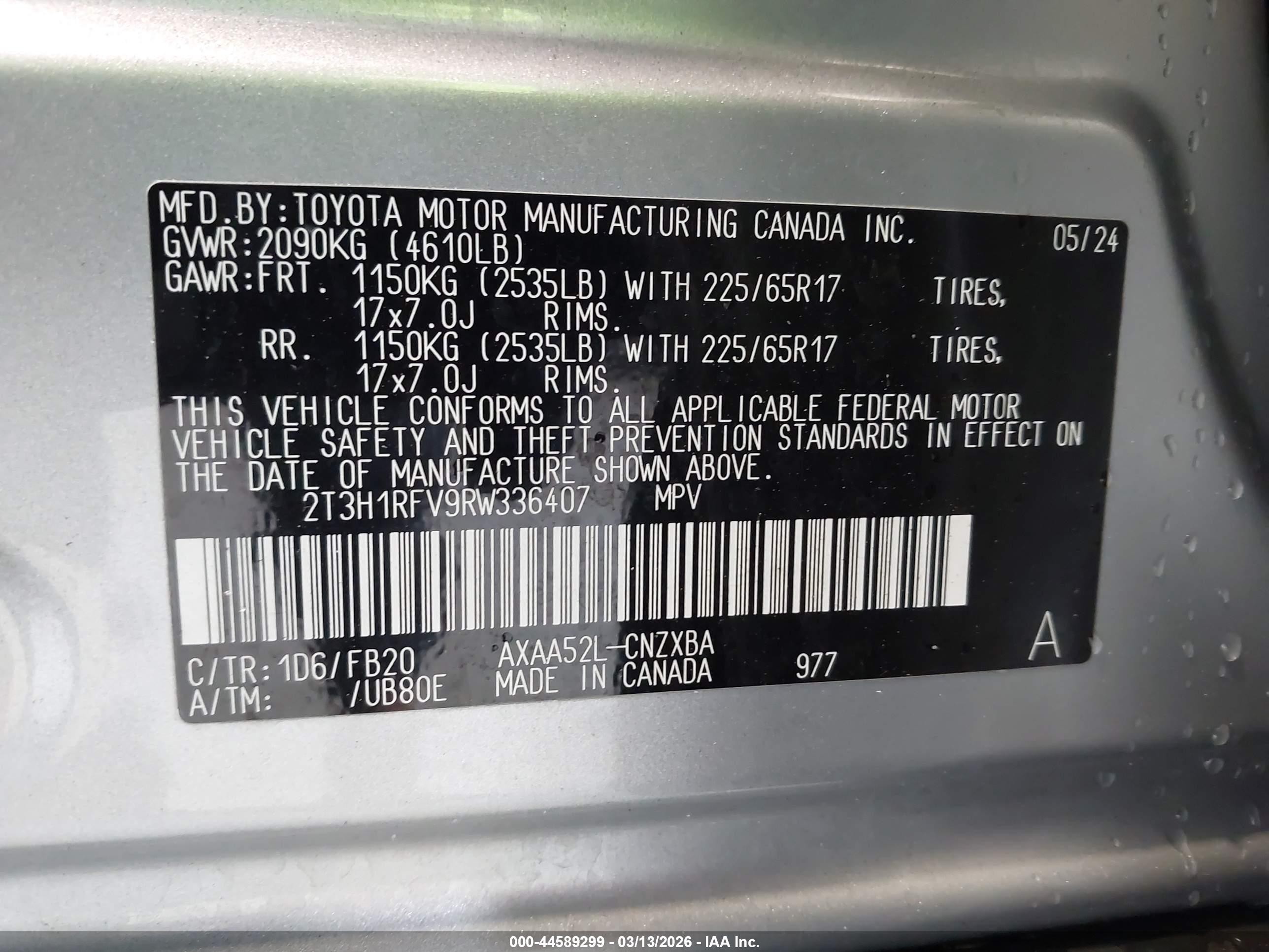 2024 Toyota Rav4 Le Серебряный vin: 2T3H1RFV9RW336407
