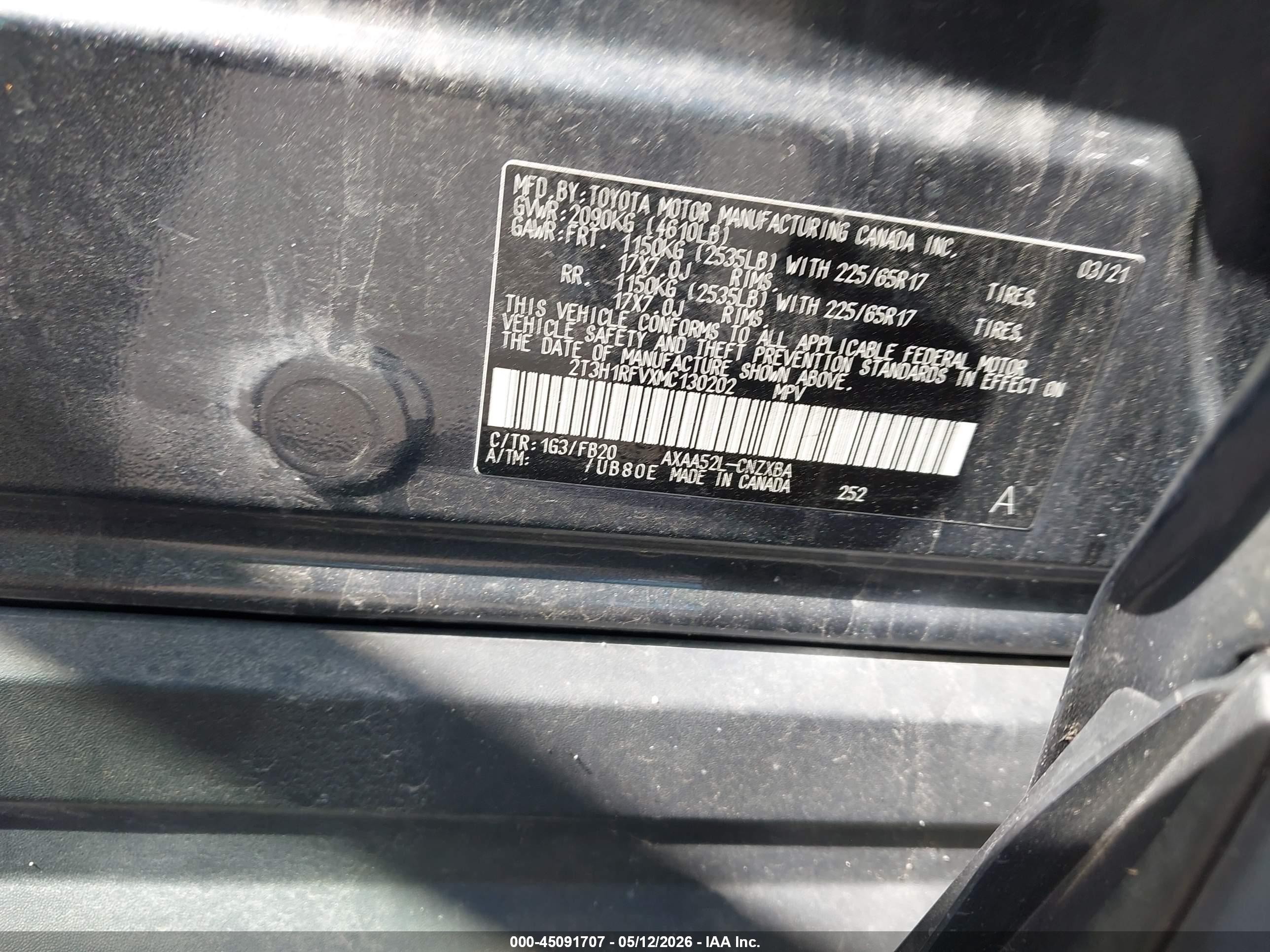 2021 Toyota Rav4 Le Gray vin: 2T3H1RFVXMC130202