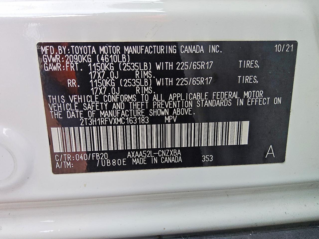 2021 Toyota Rav4 Le Белый vin: 2T3H1RFVXMC163183