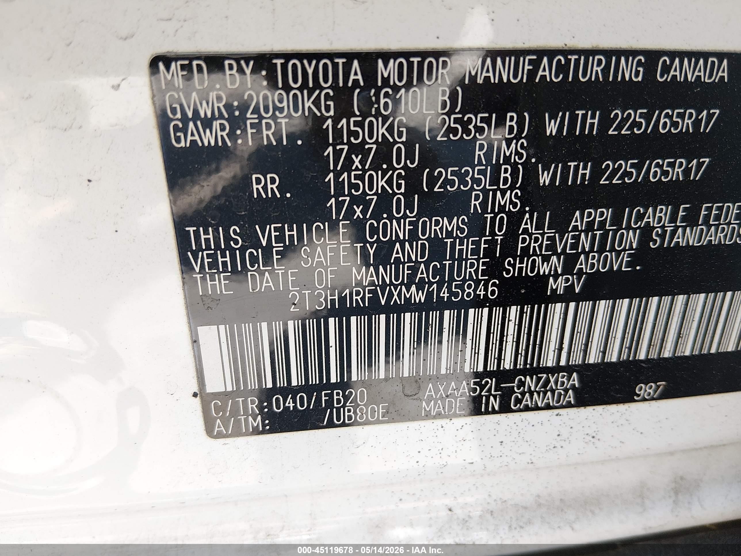 2021 Toyota Rav4 Le White vin: 2T3H1RFVXMW145846