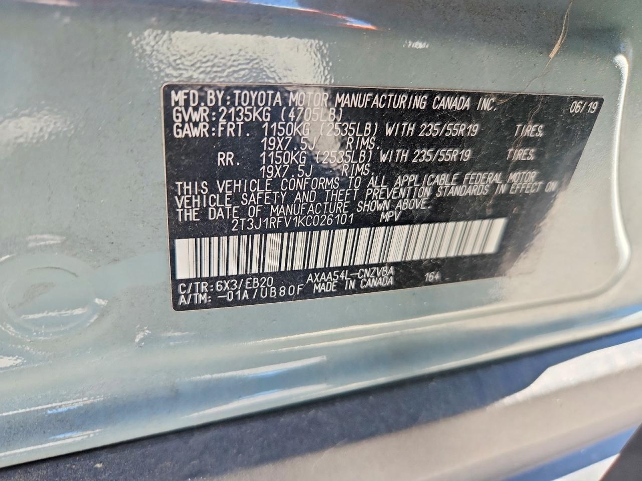 2019 Toyota Rav4 Adventure Teal vin: 2T3J1RFV1KC026101