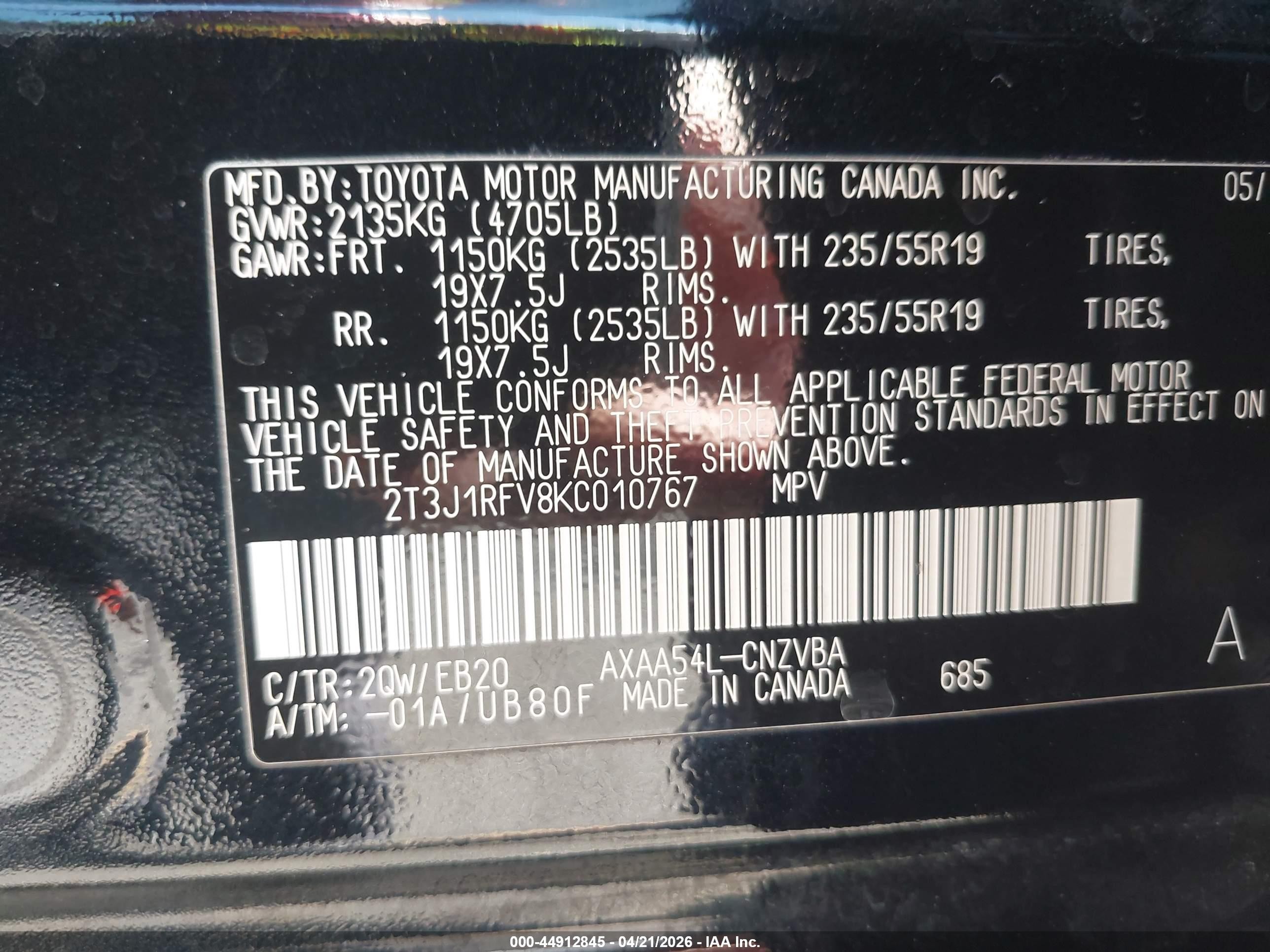 2019 Toyota Rav4 Adventure Black vin: 2T3J1RFV8KC010767
