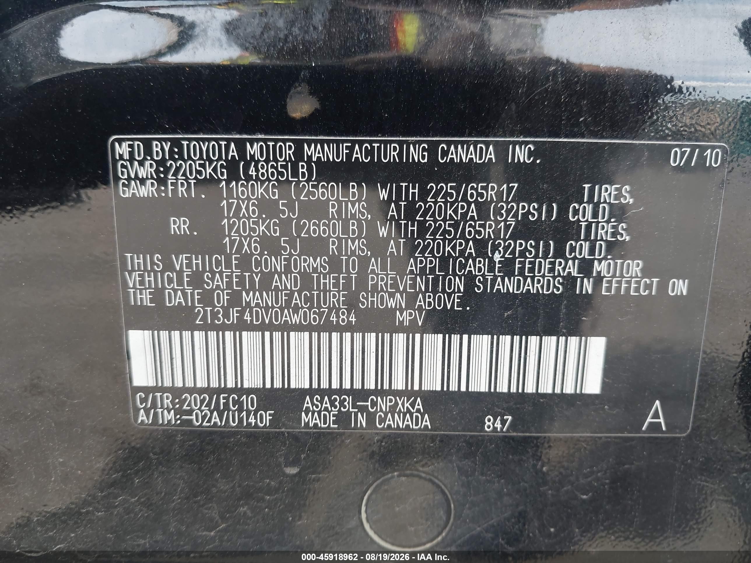 2010 Toyota Rav4   Черный vin: 2T3JF4DV0AW067484