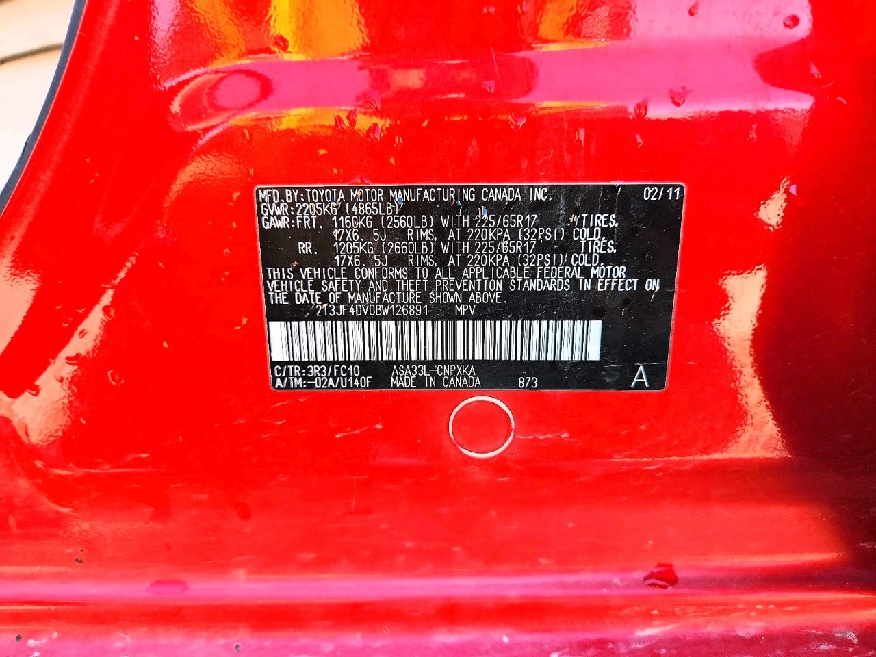 2011 Toyota Rav4 Base Red vin: 2T3JF4DV0BW126891