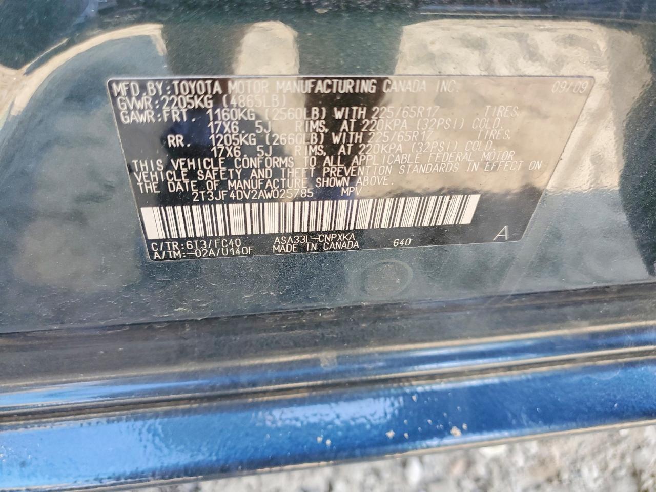 2010 Toyota Rav4 Base Blue vin: 2T3JF4DV2AW025785