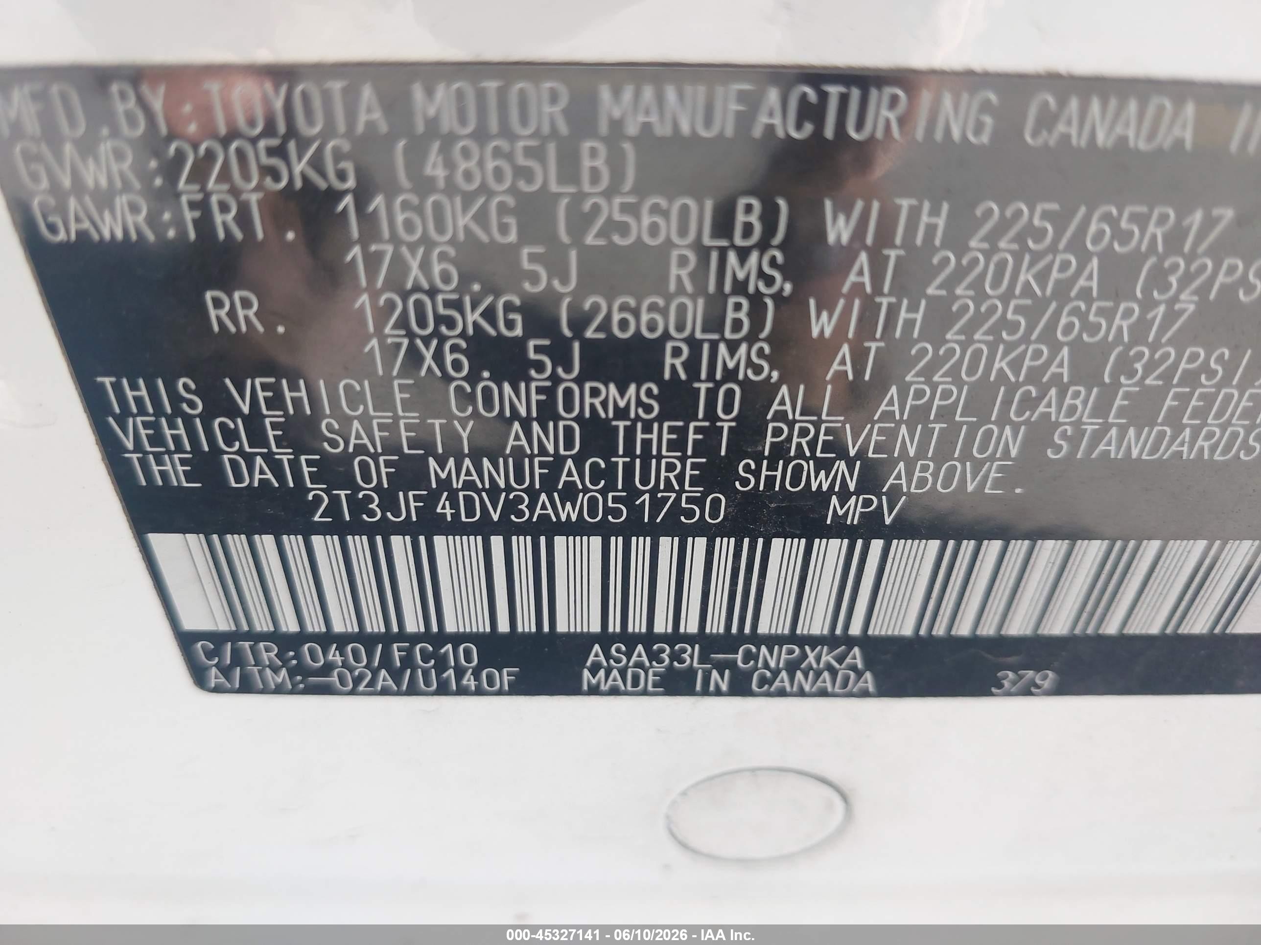 2010 Toyota Rav4   White vin: 2T3JF4DV3AW051750