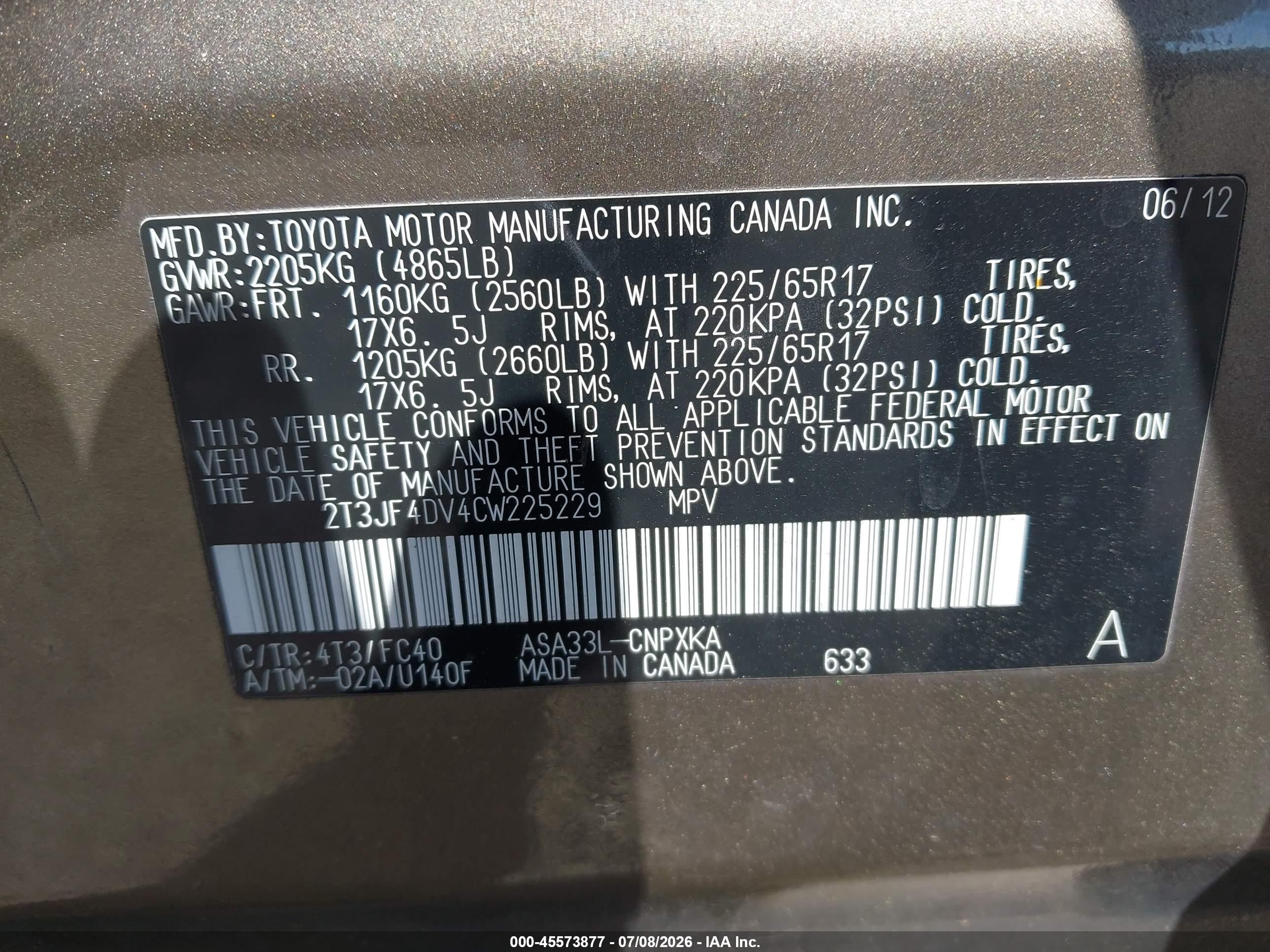 2012 Toyota Rav4   Brown vin: 2T3JF4DV4CW225229