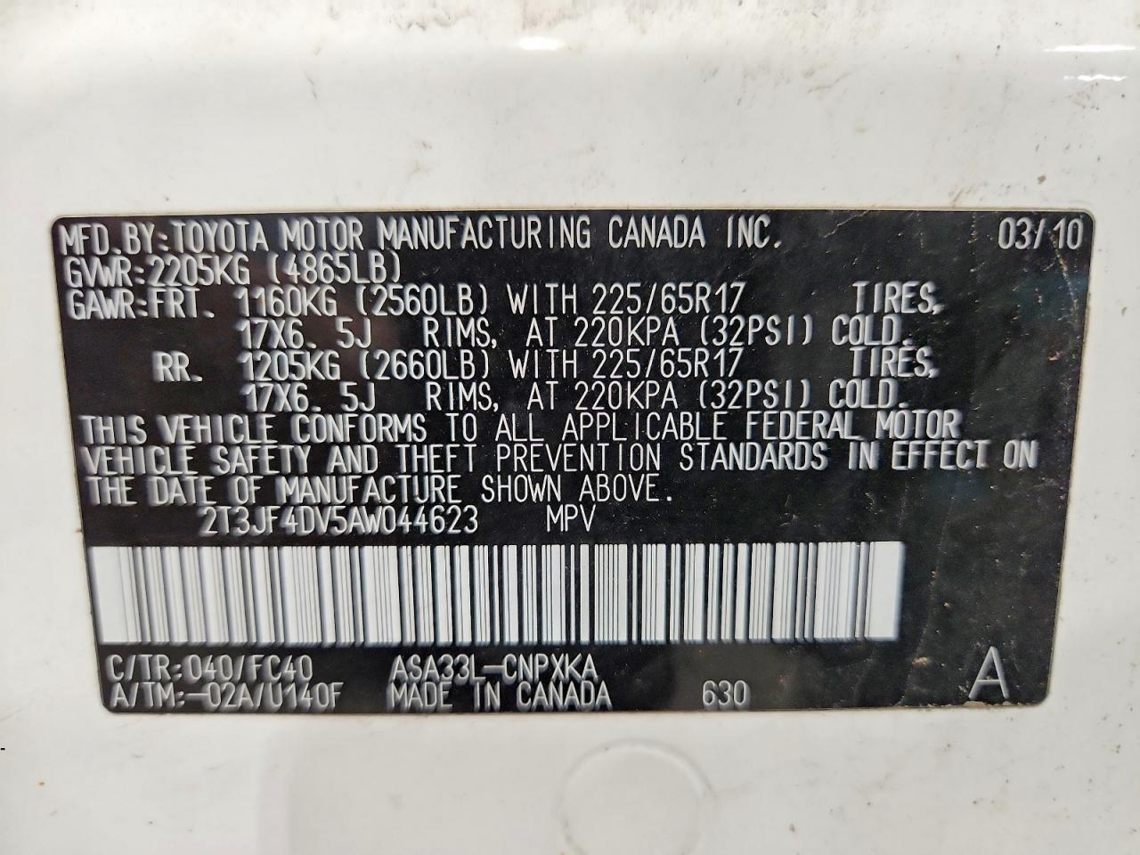 2010 Toyota Rav4 Base White vin: 2T3JF4DV5AW044623