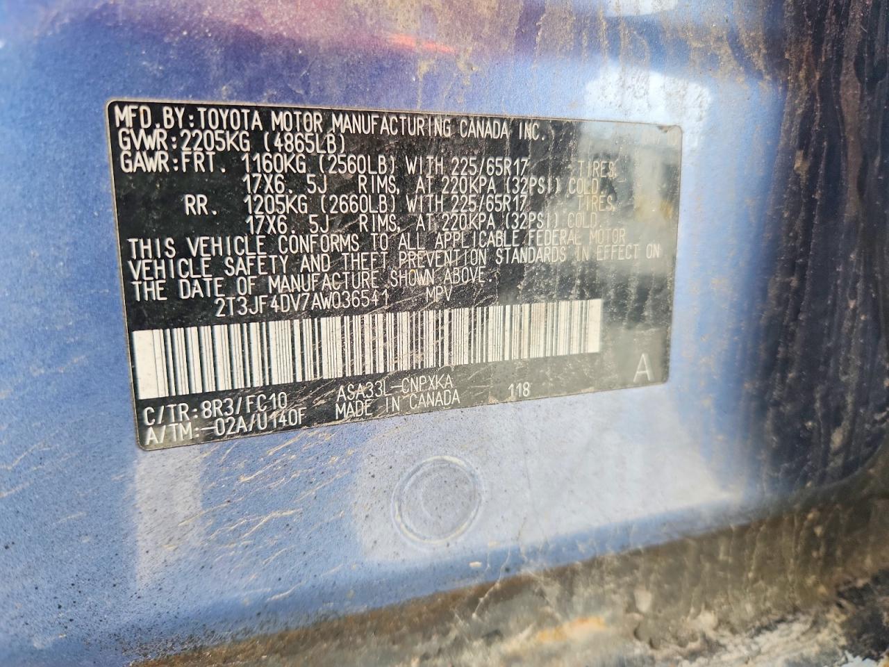 2010 Toyota Rav4 Base Blue vin: 2T3JF4DV7AW036541