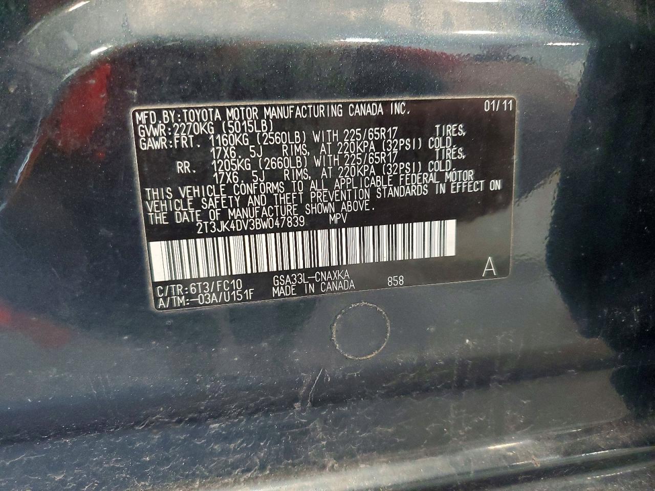 2011 Toyota Rav4 Base Green vin: 2T3JK4DV3BW047839