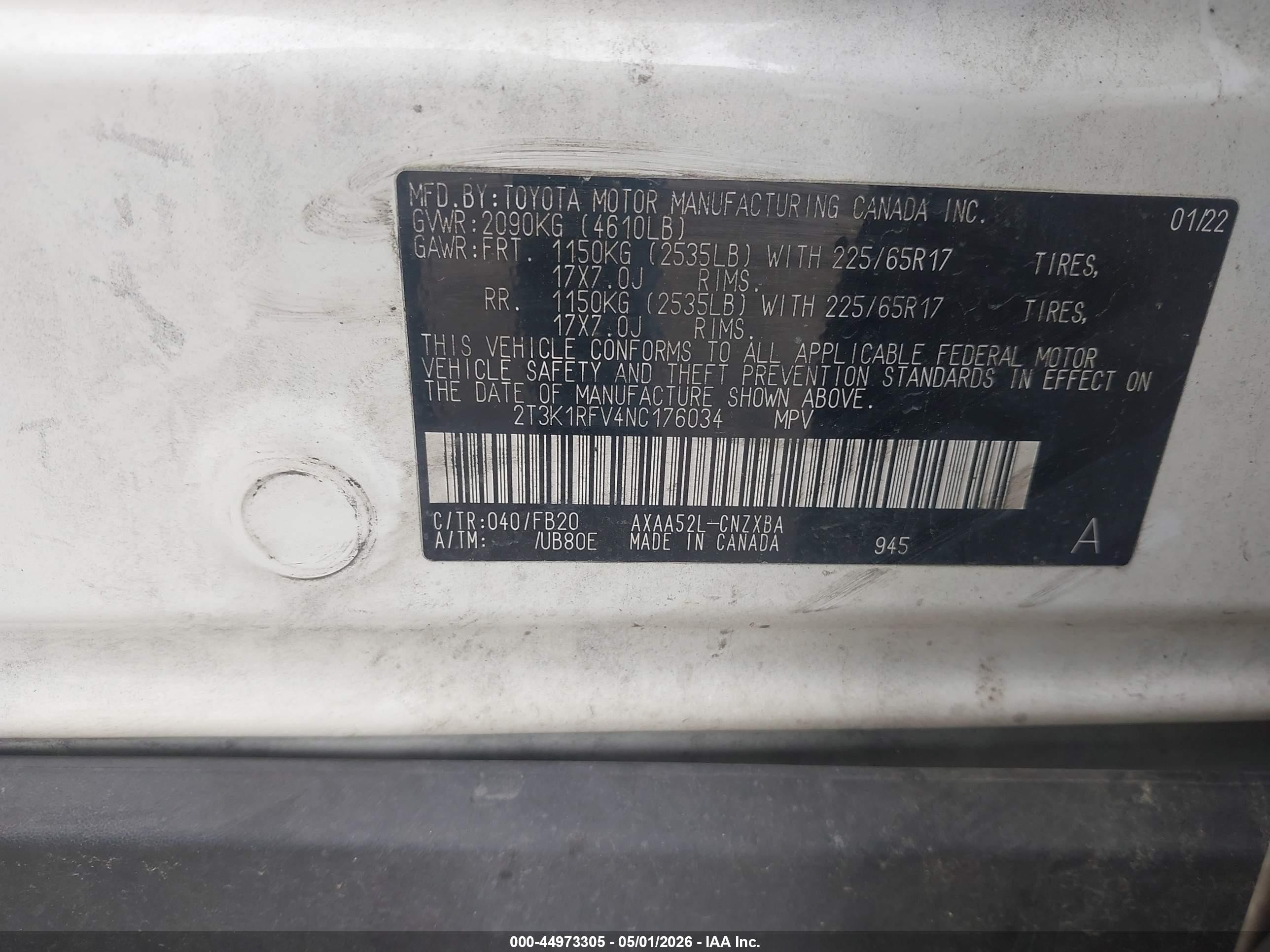 2022 Toyota Rav4 Le White vin: 2T3K1RFV4NC176034