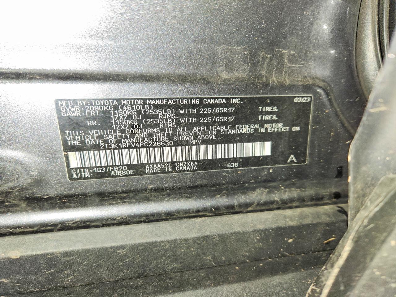 2023 Toyota Rav4 Le Угольный vin: 2T3K1RFV4PC226630