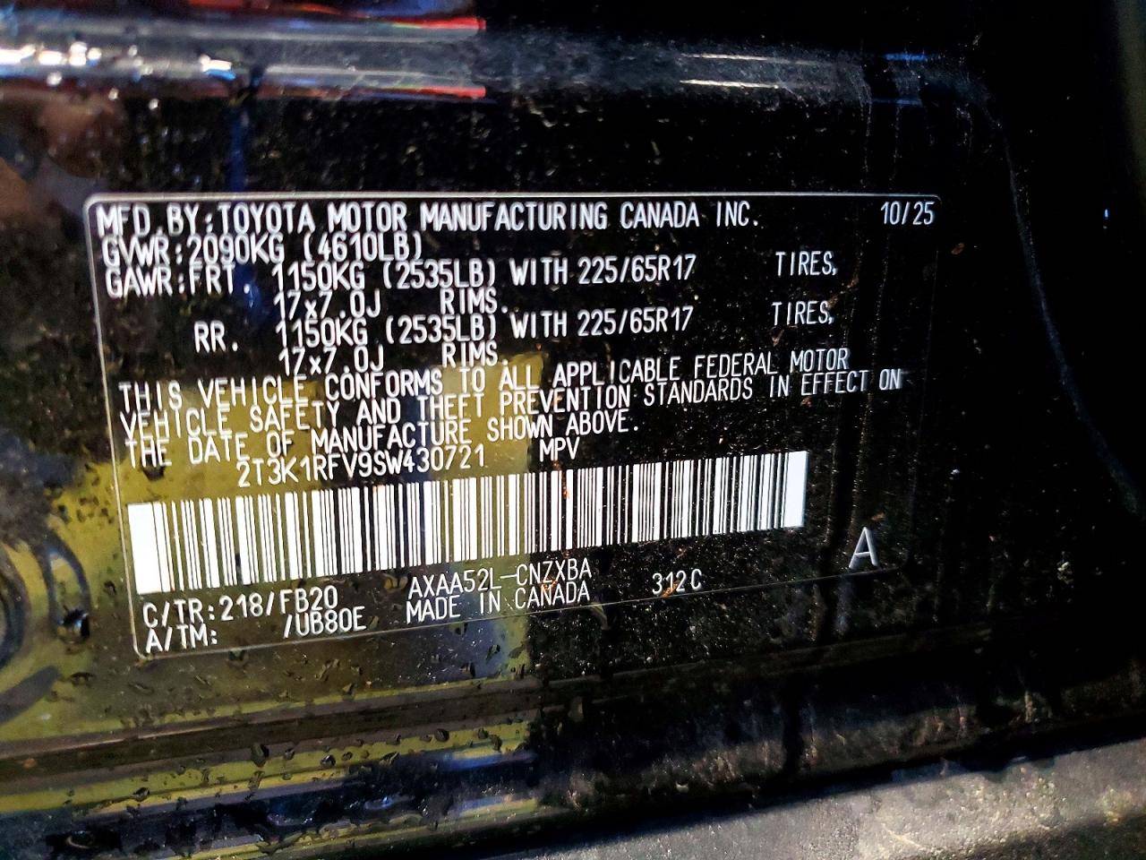 2025 Toyota Rav4 Le Черный vin: 2T3K1RFV9SW430721
