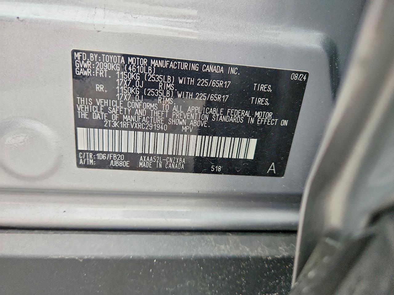 2024 Toyota Rav4 Le Silver vin: 2T3K1RFVXRC291940