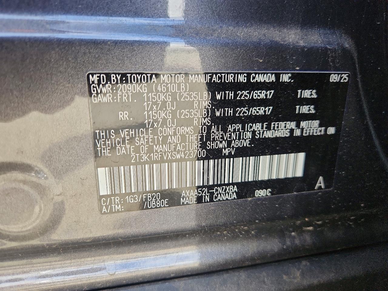 2025 Toyota Rav4 Le Gray vin: 2T3K1RFVXSW423700