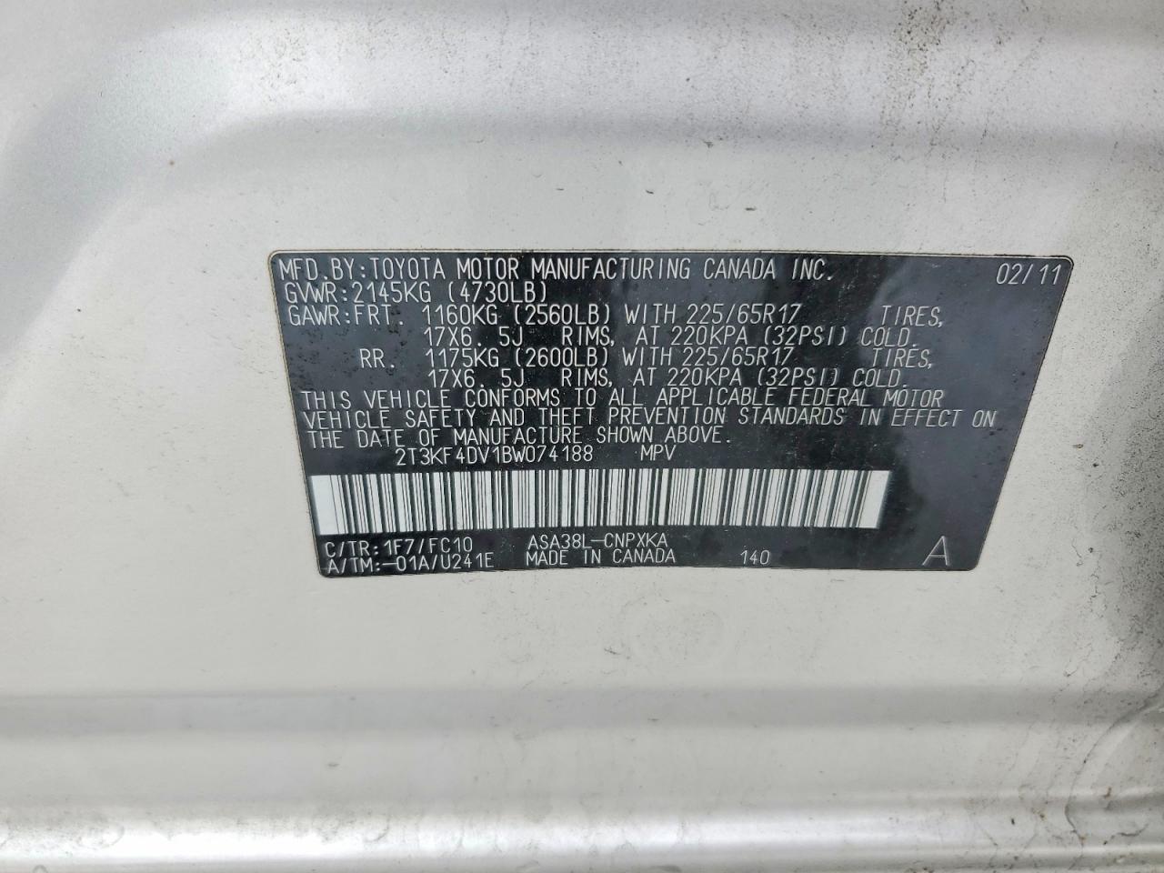 2011 Toyota Rav4 Base Silver vin: 2T3KF4DV1BW074188