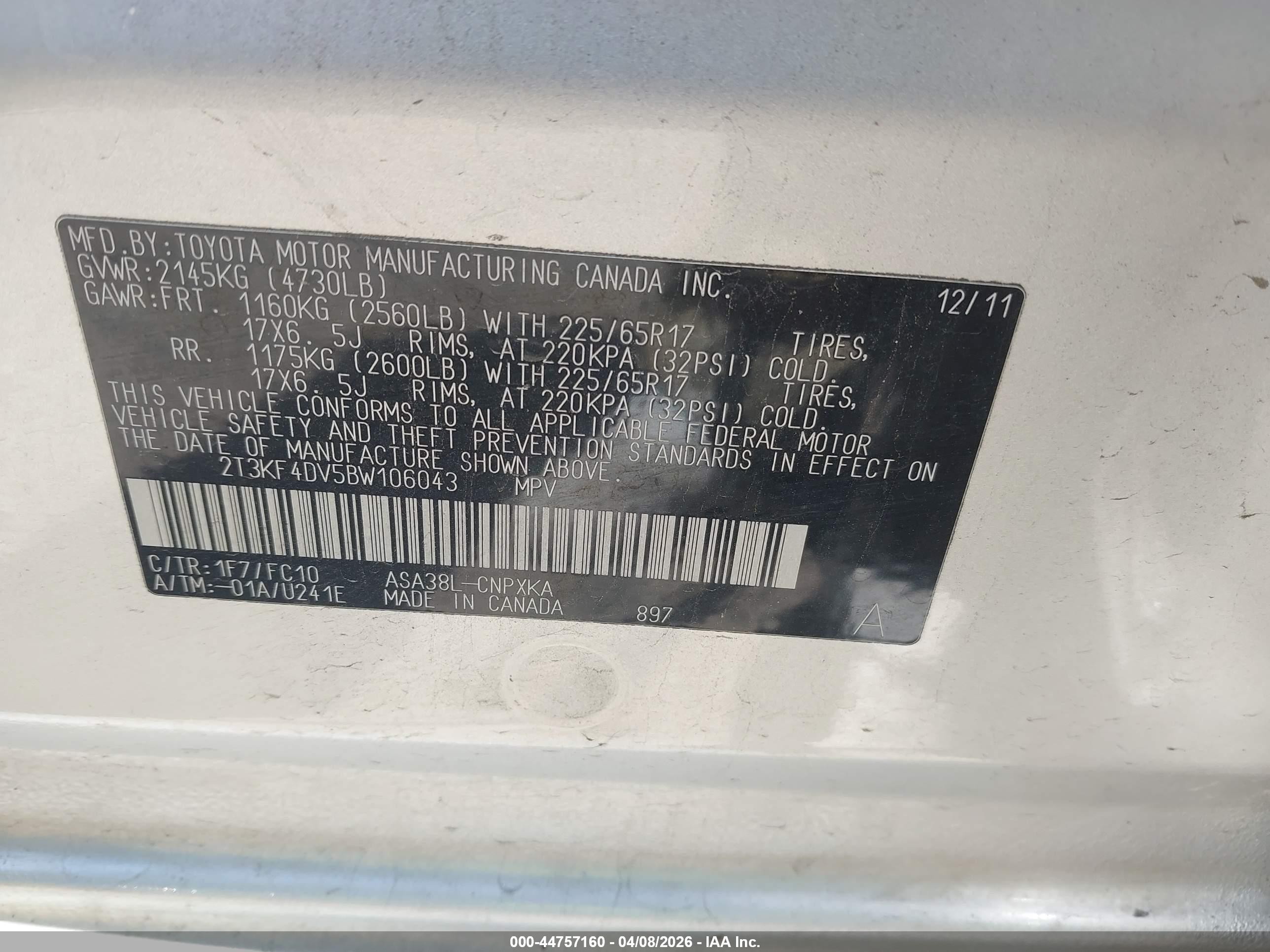 2011 Toyota Rav4   Silver vin: 2T3KF4DV5BW106043