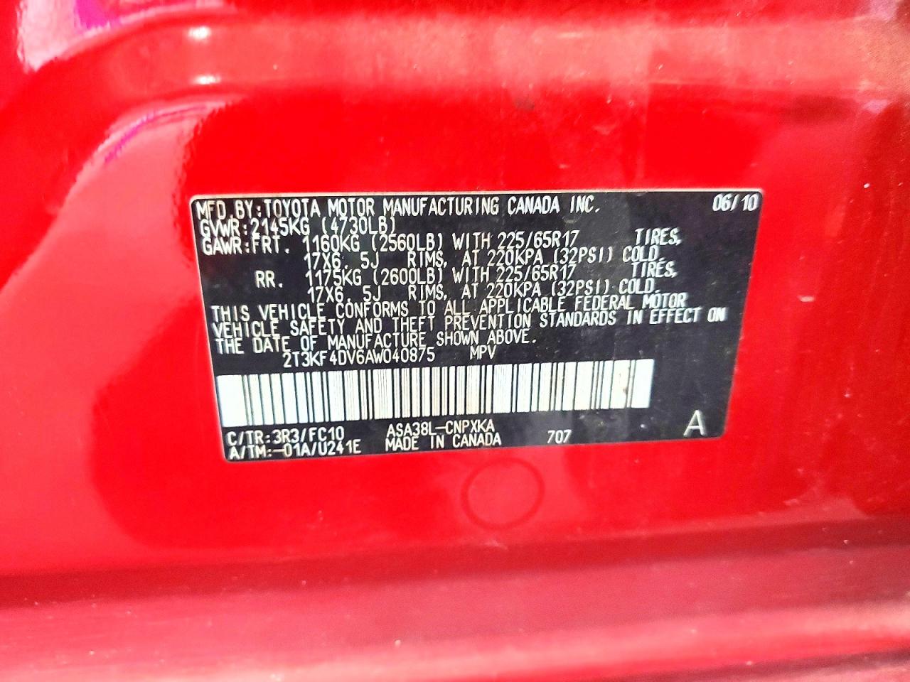 2010 Toyota Rav4 Base Burgundy vin: 2T3KF4DV6AW040875