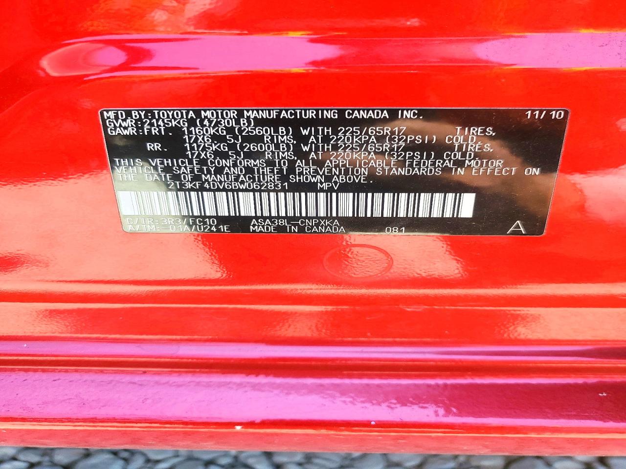2011 Toyota Rav4 Base Red vin: 2T3KF4DV6BW062831