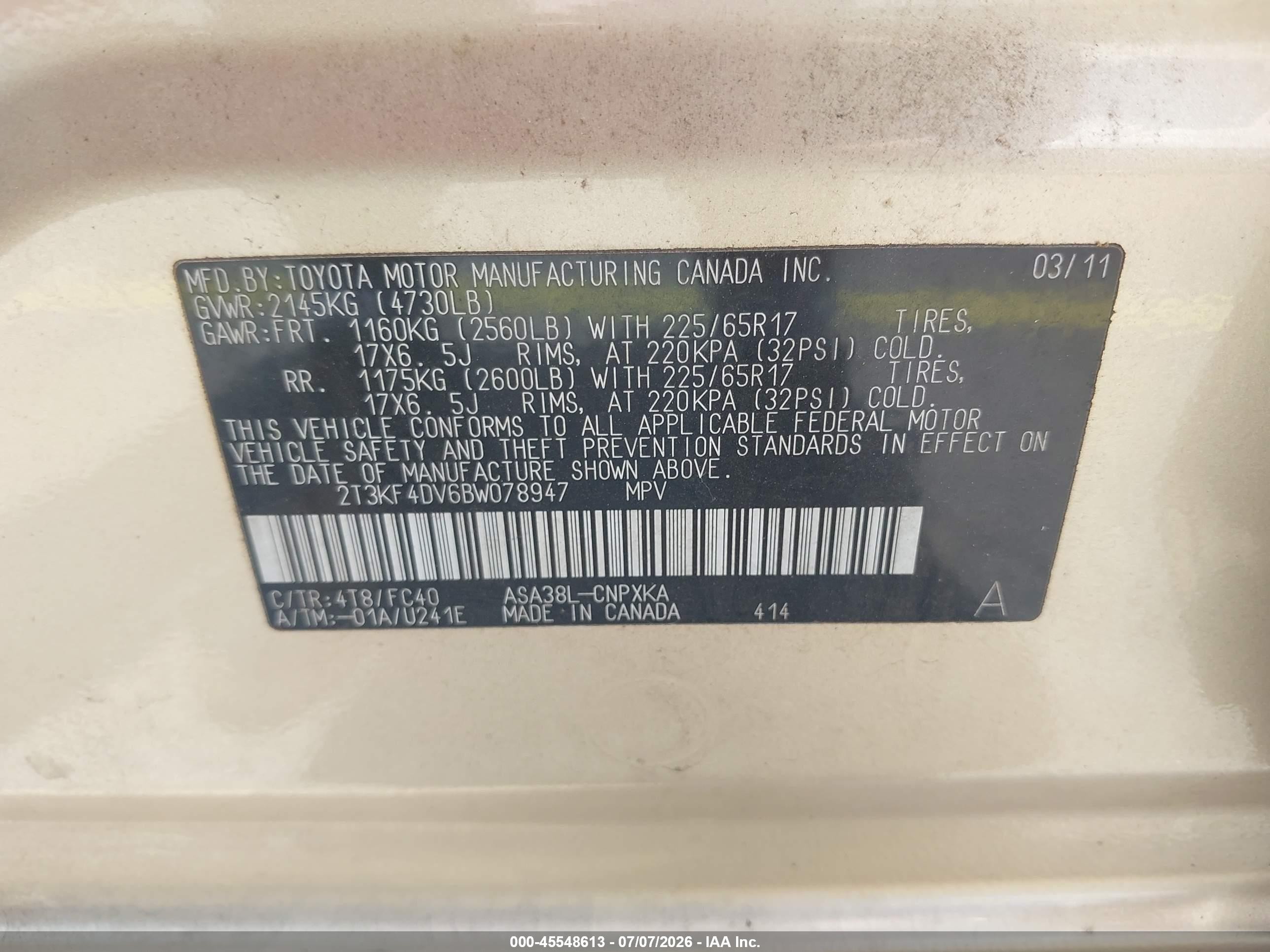 2011 Toyota Rav4   Gold vin: 2T3KF4DV6BW078947