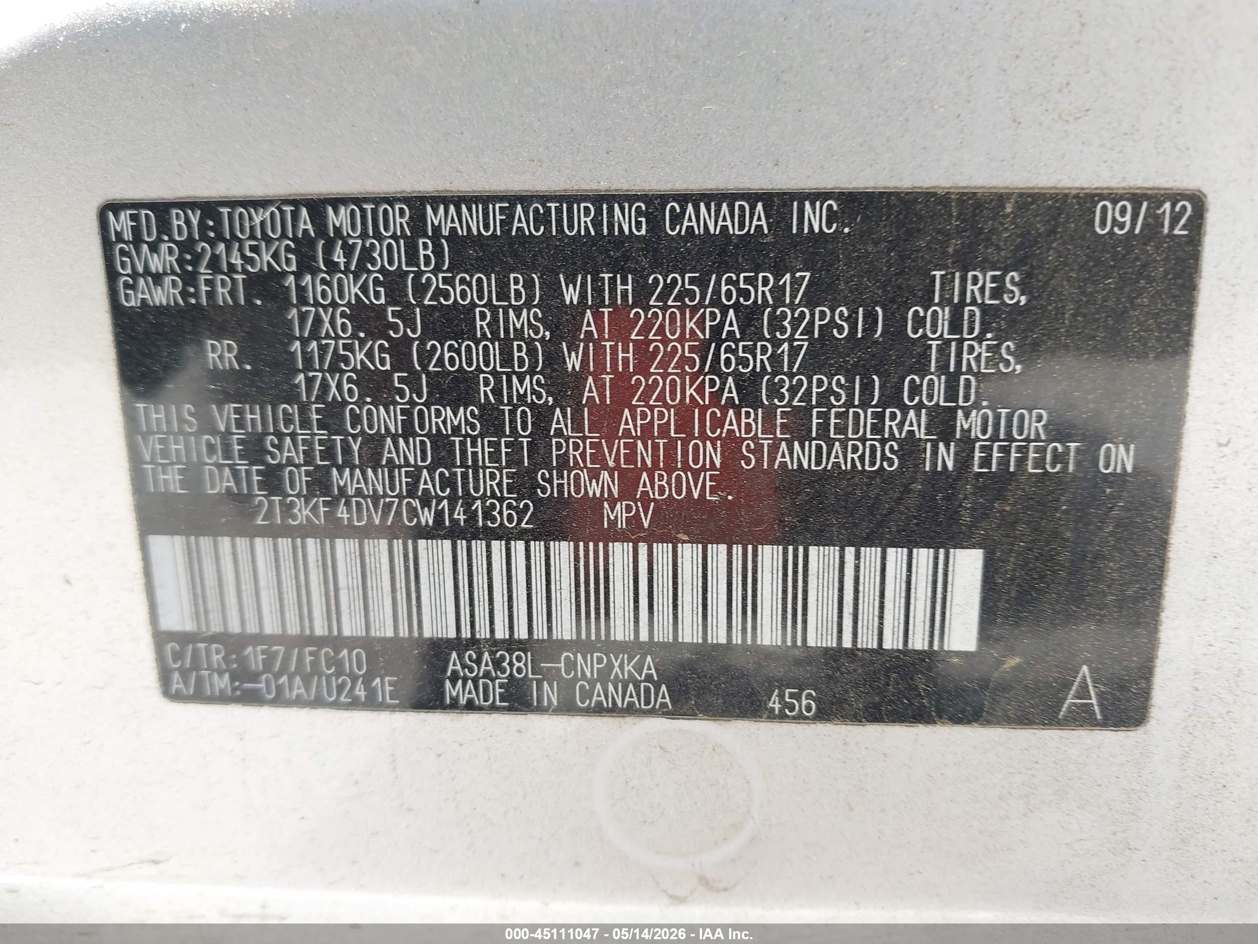 2012 Toyota Rav4   Silver vin: 2T3KF4DV7CW141362