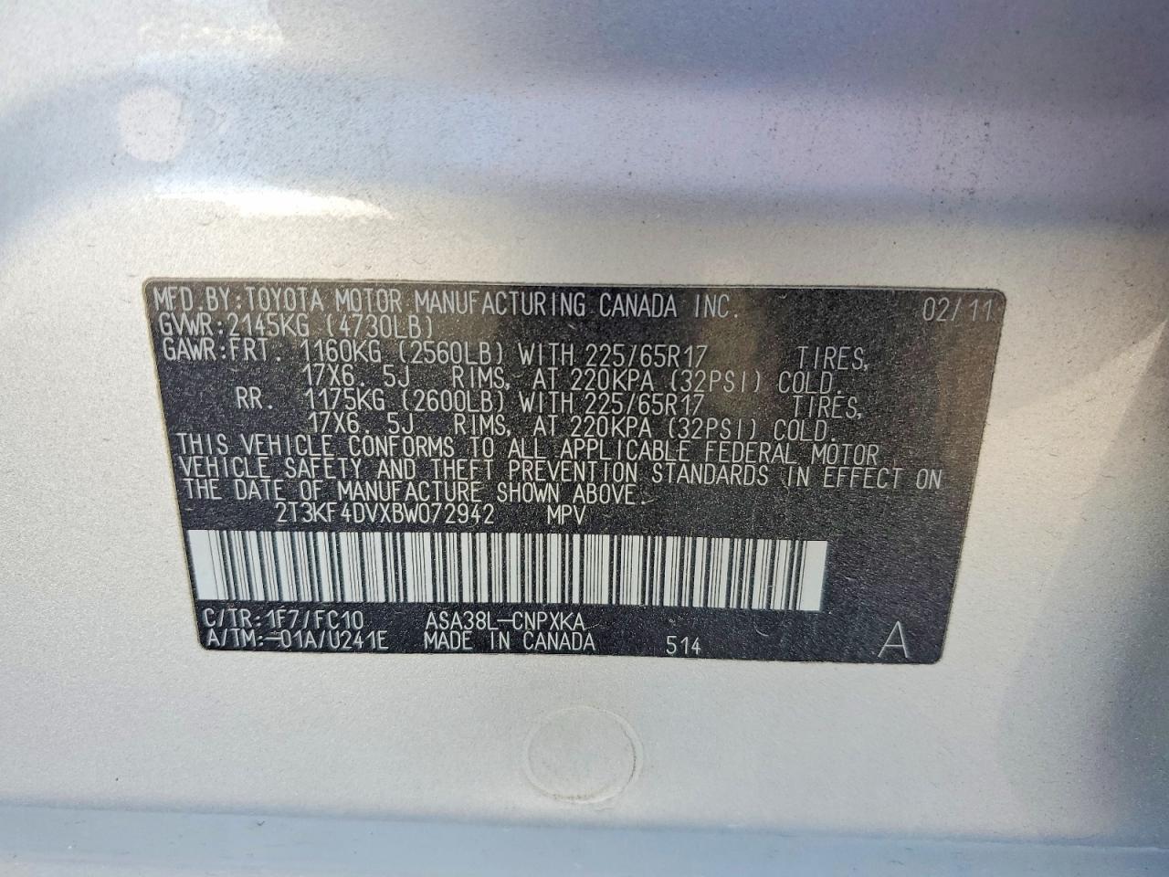 2011 Toyota Rav4 Base Silver vin: 2T3KF4DVXBW072942