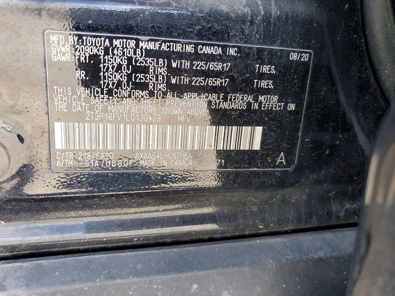 2020 Toyota Rav4 Xle Черный vin: 2T3P1RFV1LC130423
