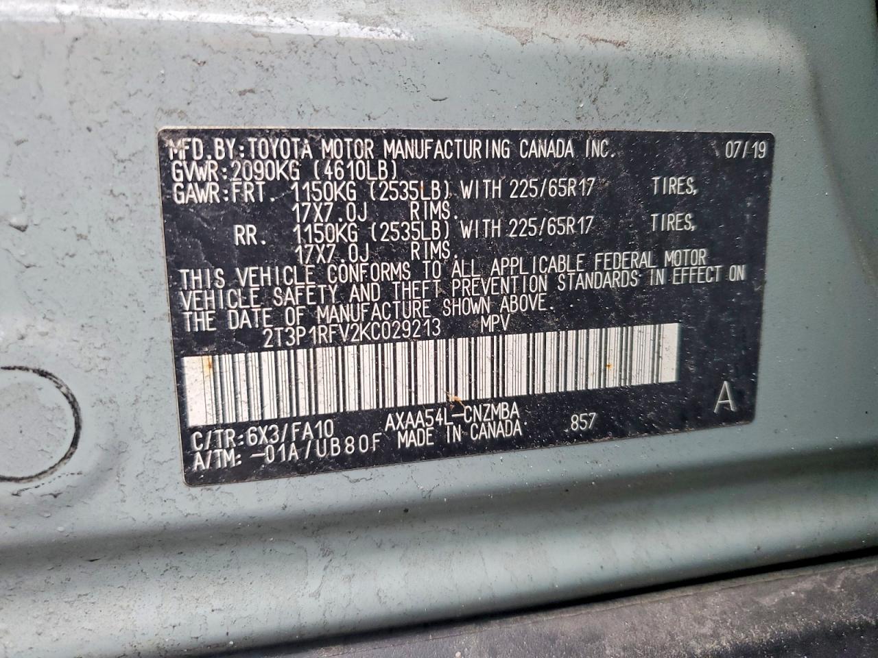 2019 Toyota Rav4 Xle Green vin: 2T3P1RFV2KC029213