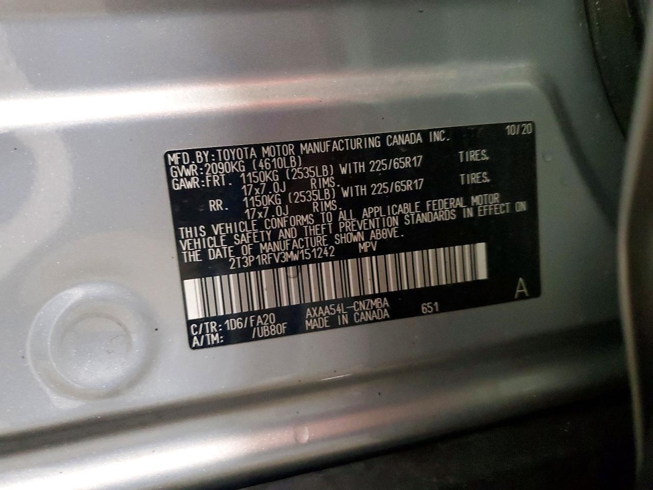 2021 Toyota Rav4 Silver vin: 2T3P1RFV3MW151242