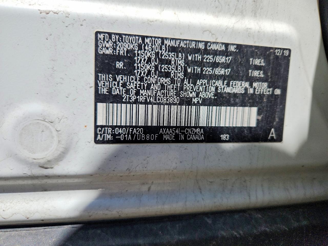 2020 Toyota Rav4 Xle White vin: 2T3P1RFV4LC083890