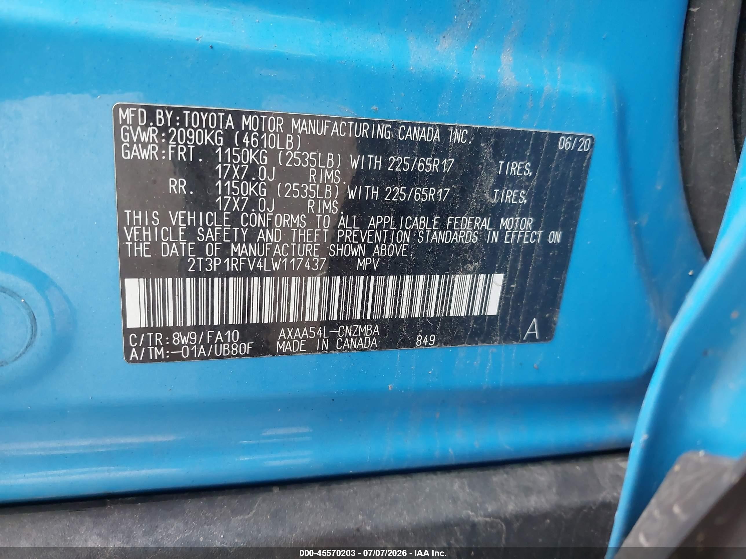 2020 Toyota Rav4 Xle Blue vin: 2T3P1RFV4LW117437
