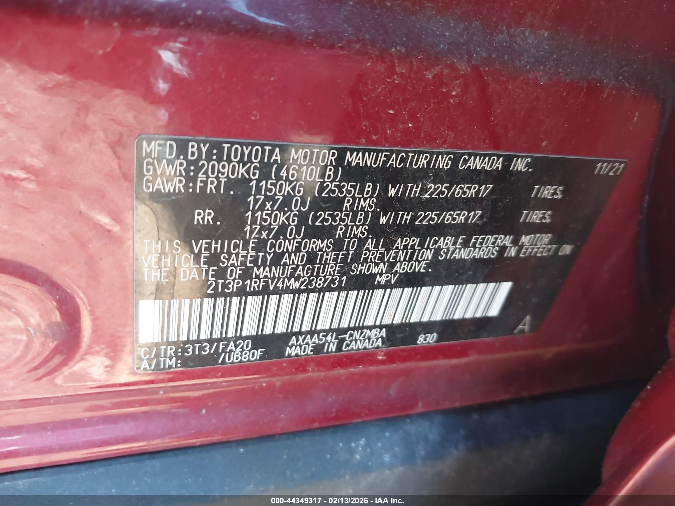 2021 Toyota Rav4 Xle Red vin: 2T3P1RFV4MW238731