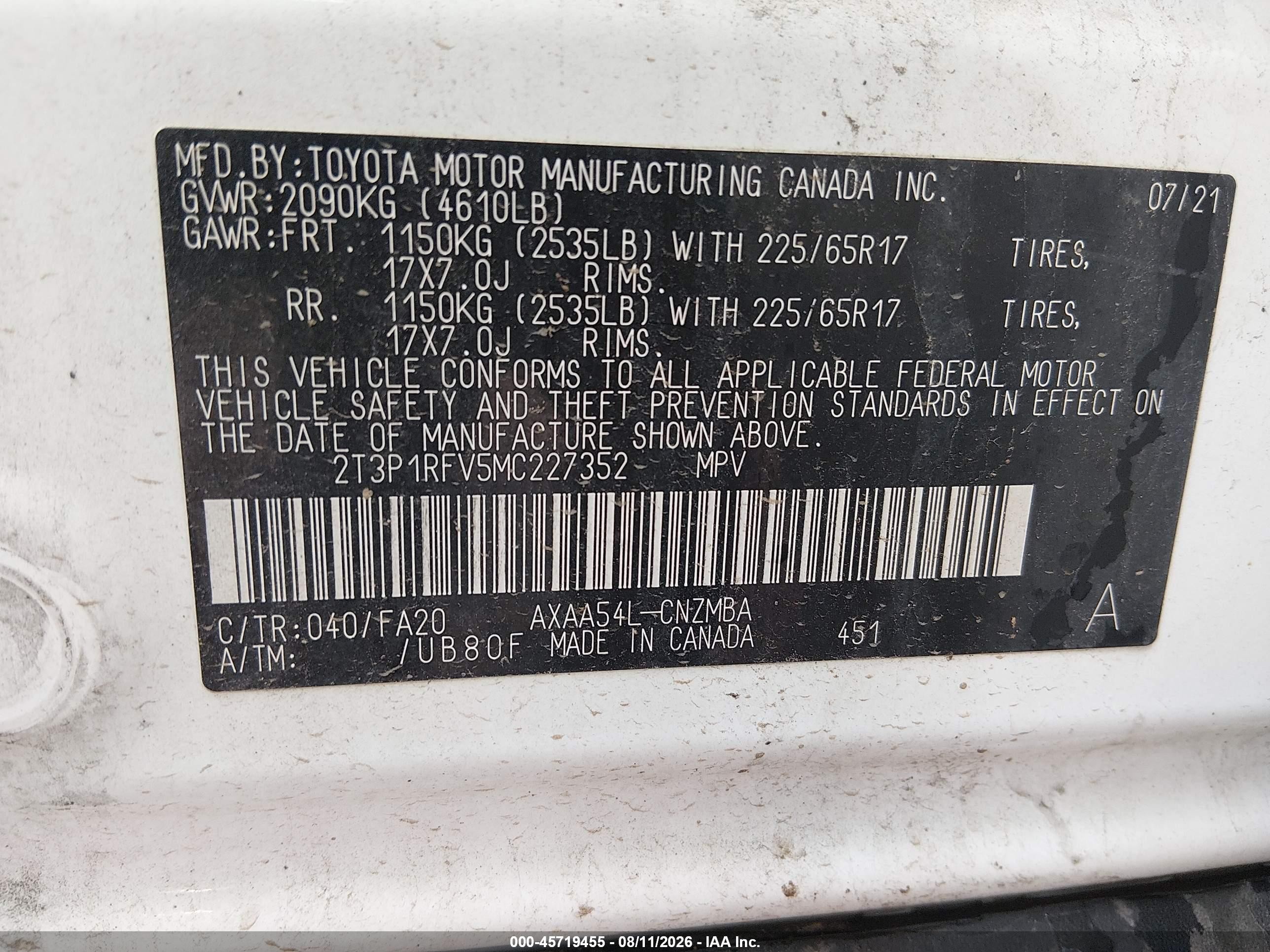 2021 Toyota Rav4 Xle Белый vin: 2T3P1RFV5MC227352