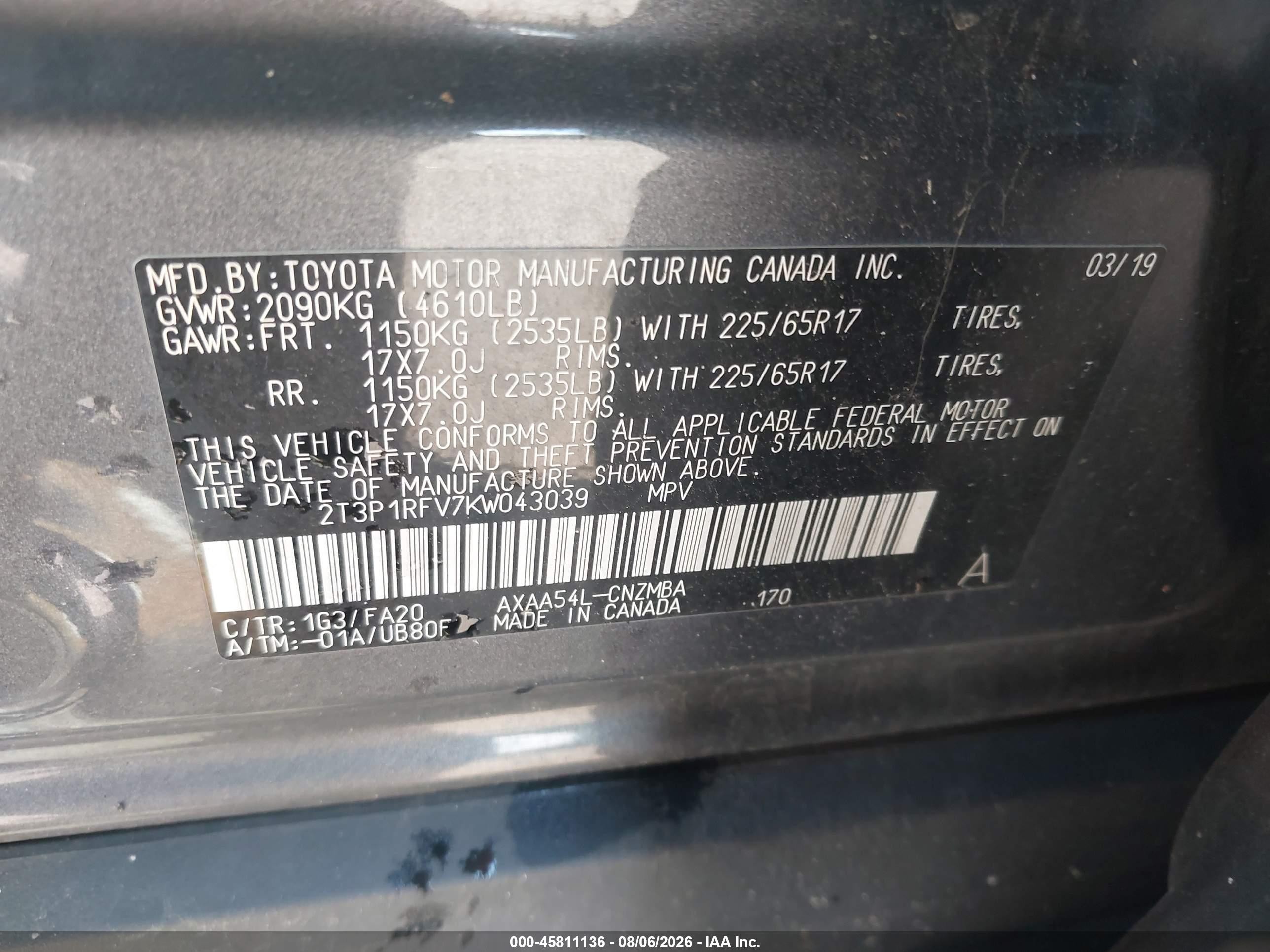 2019 Toyota Rav4 Xle Gray vin: 2T3P1RFV7KW043039