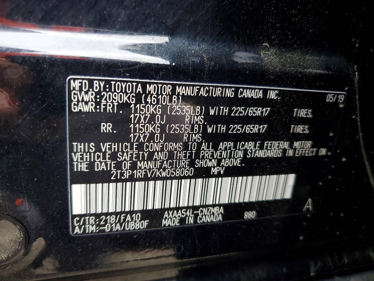 2019 Toyota Rav4 Xle Black vin: 2T3P1RFV7KW058060
