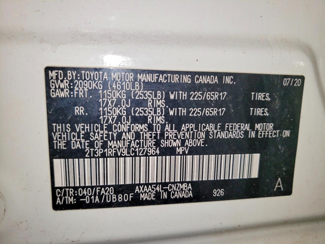 2020 Toyota Rav4 Xle White vin: 2T3P1RFV9LC127964