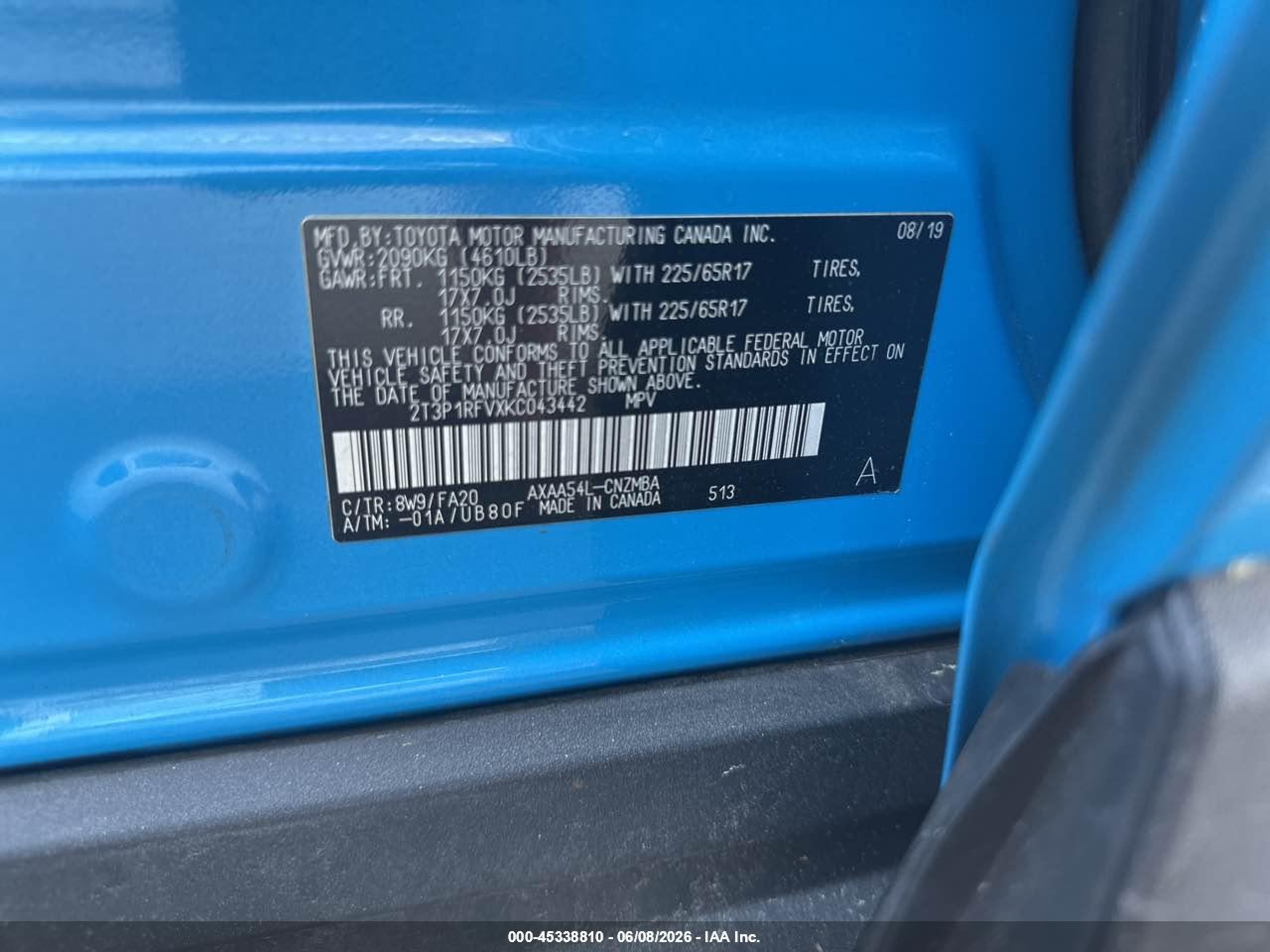 2019 Toyota Rav4 Xle Blue vin: 2T3P1RFVXKC043442