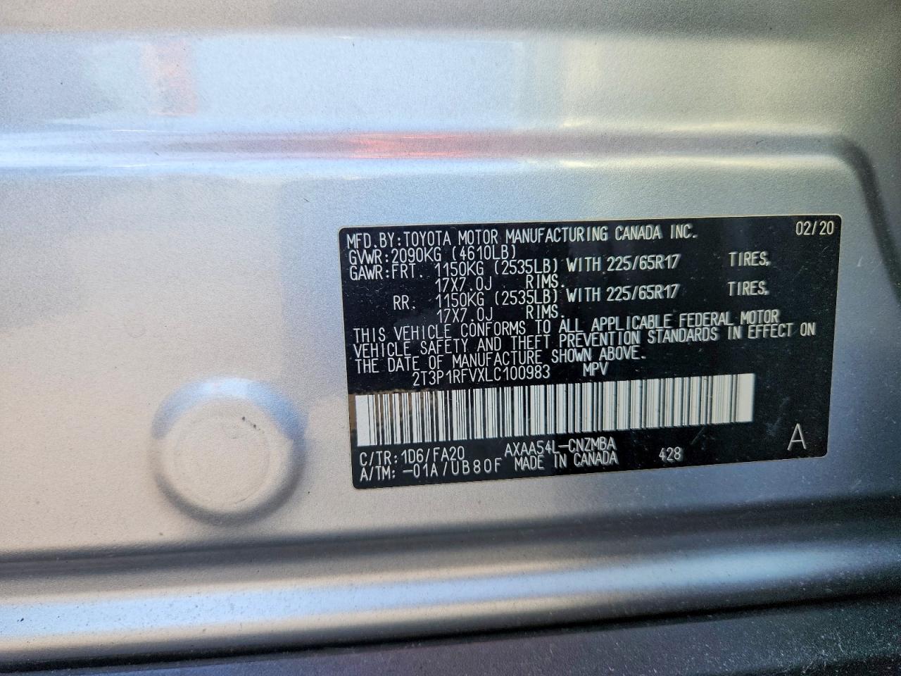 2020 Toyota Rav4 Xle Silver vin: 2T3P1RFVXLC100983