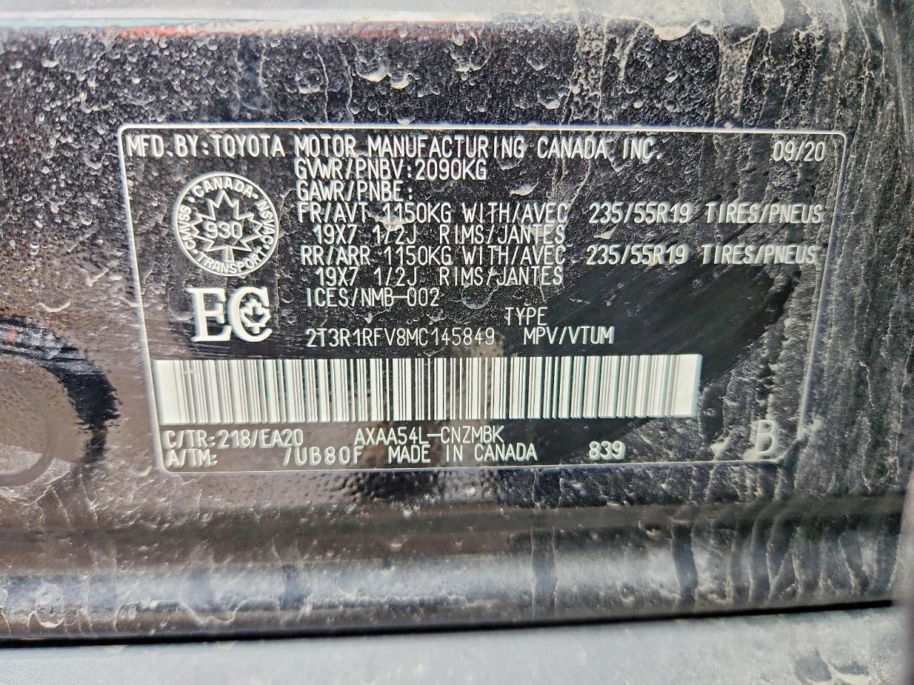 2021 Toyota Rav4 Xle 4p Ti Black vin: 2T3R1RFV8MC145849