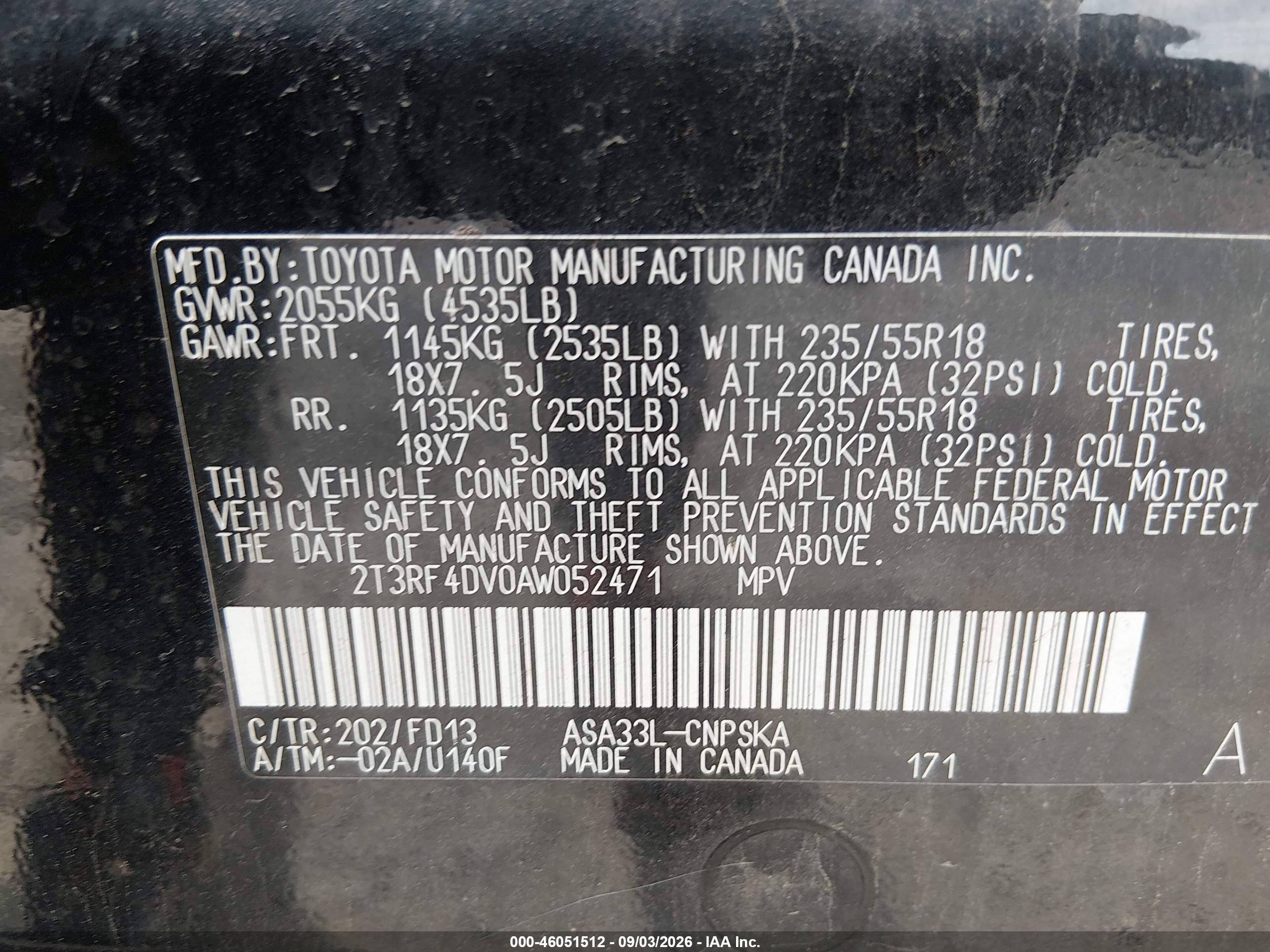 2010 Toyota Rav4 Sport Black vin: 2T3RF4DV0AW052471