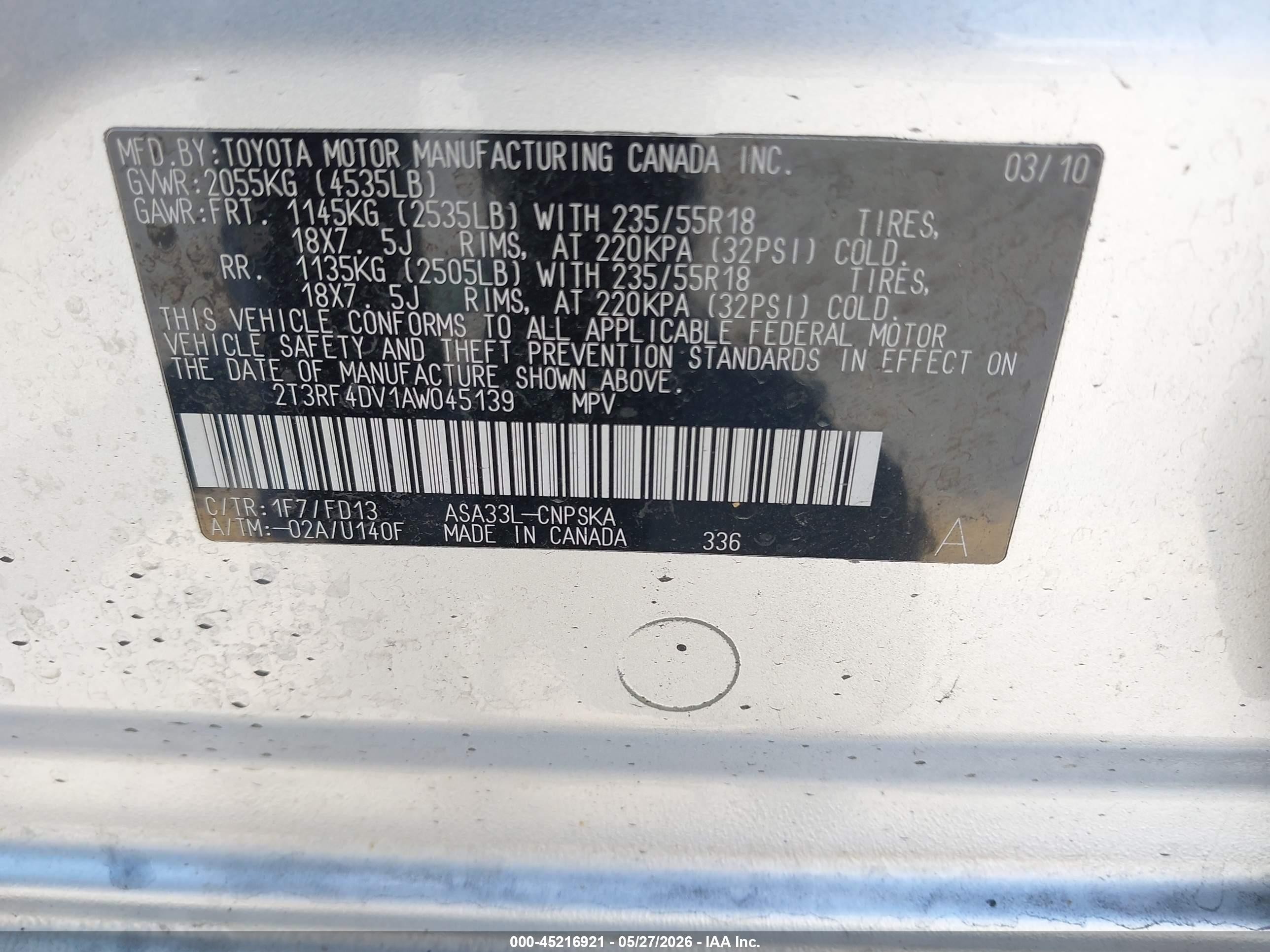 2010 Toyota Rav4 Sport Silver vin: 2T3RF4DV1AW045139