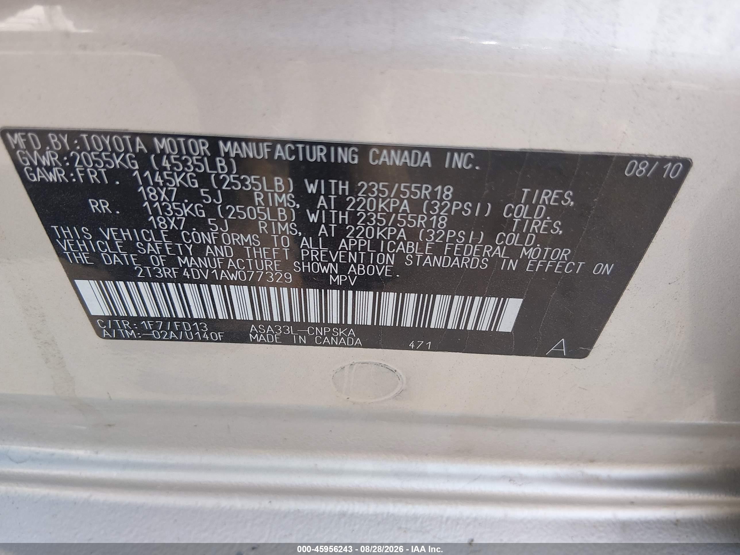 2010 Toyota Rav4 Sport Silver vin: 2T3RF4DV1AW077329