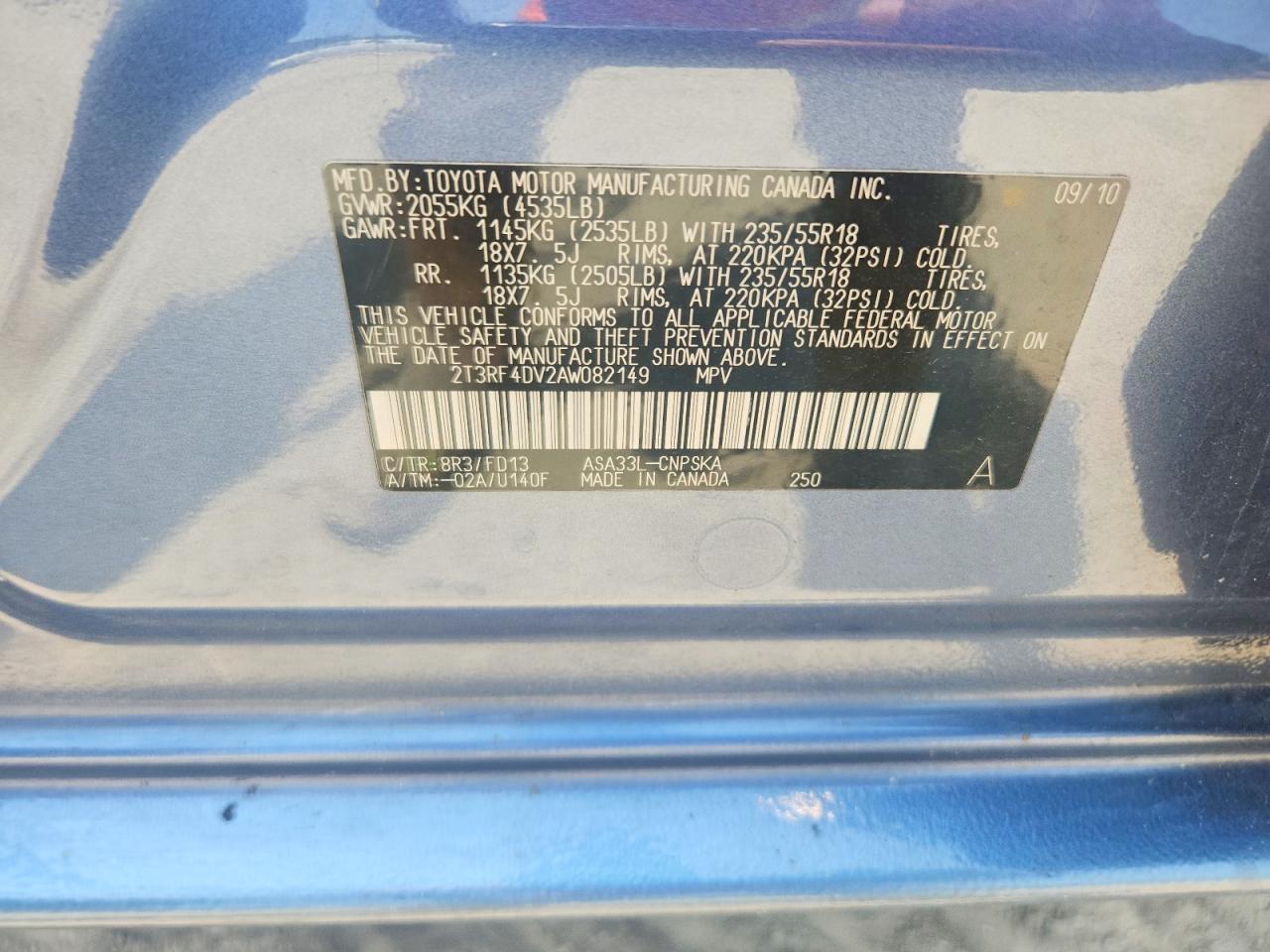 2010 Toyota Rav4 Sport Blue vin: 2T3RF4DV2AW082149