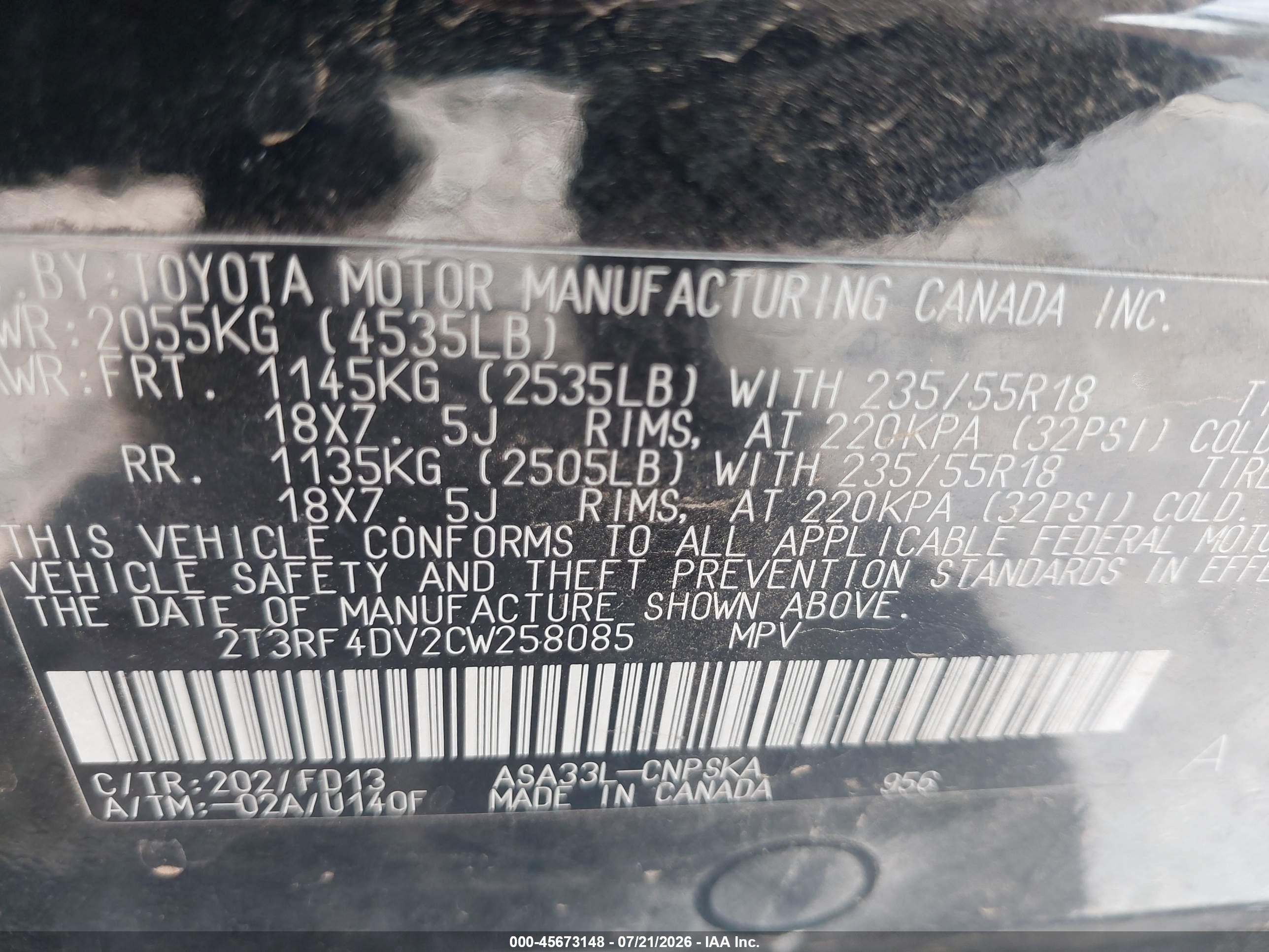 2012 Toyota Rav4 Sport Black vin: 2T3RF4DV2CW258085