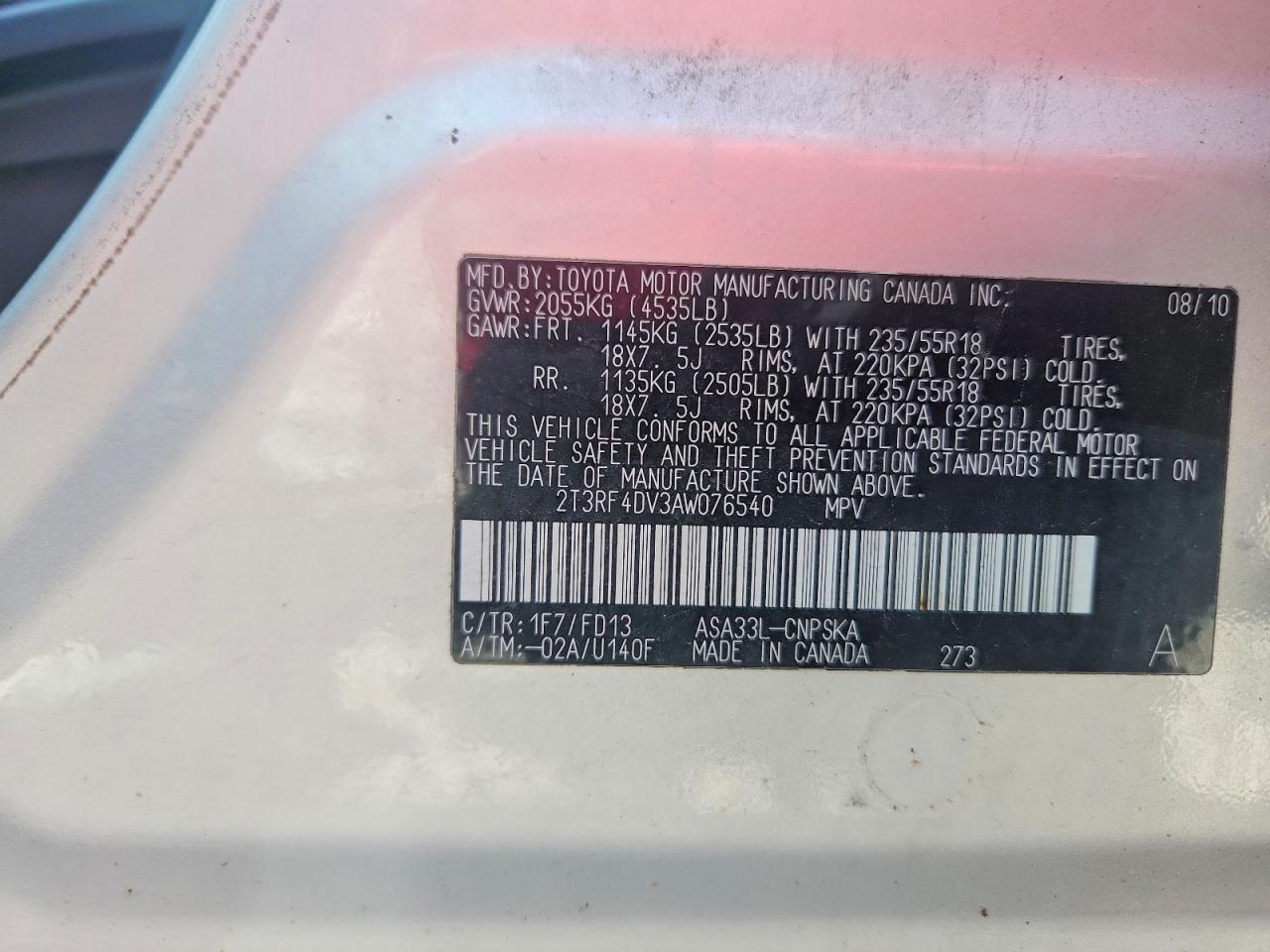 2010 Toyota Rav4 Sport Silver vin: 2T3RF4DV3AW076540