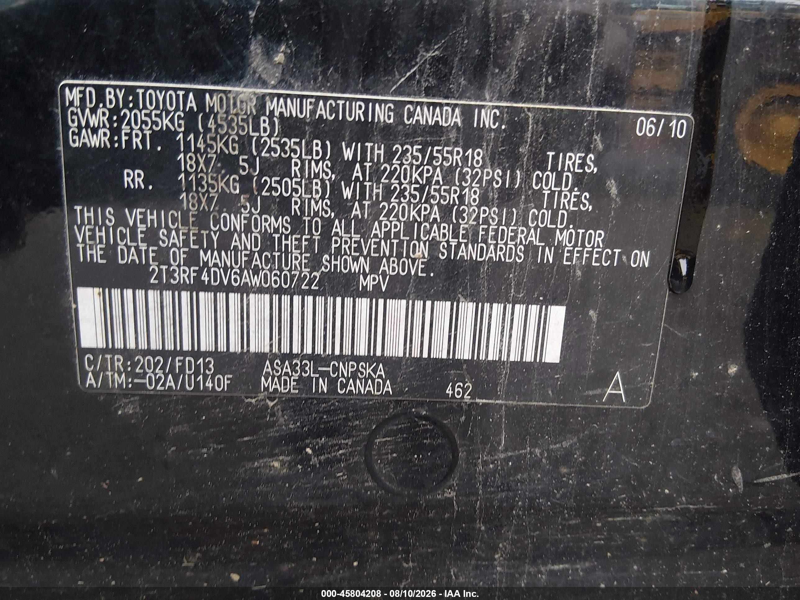 2010 Toyota Rav4 Sport Black vin: 2T3RF4DV6AW060722