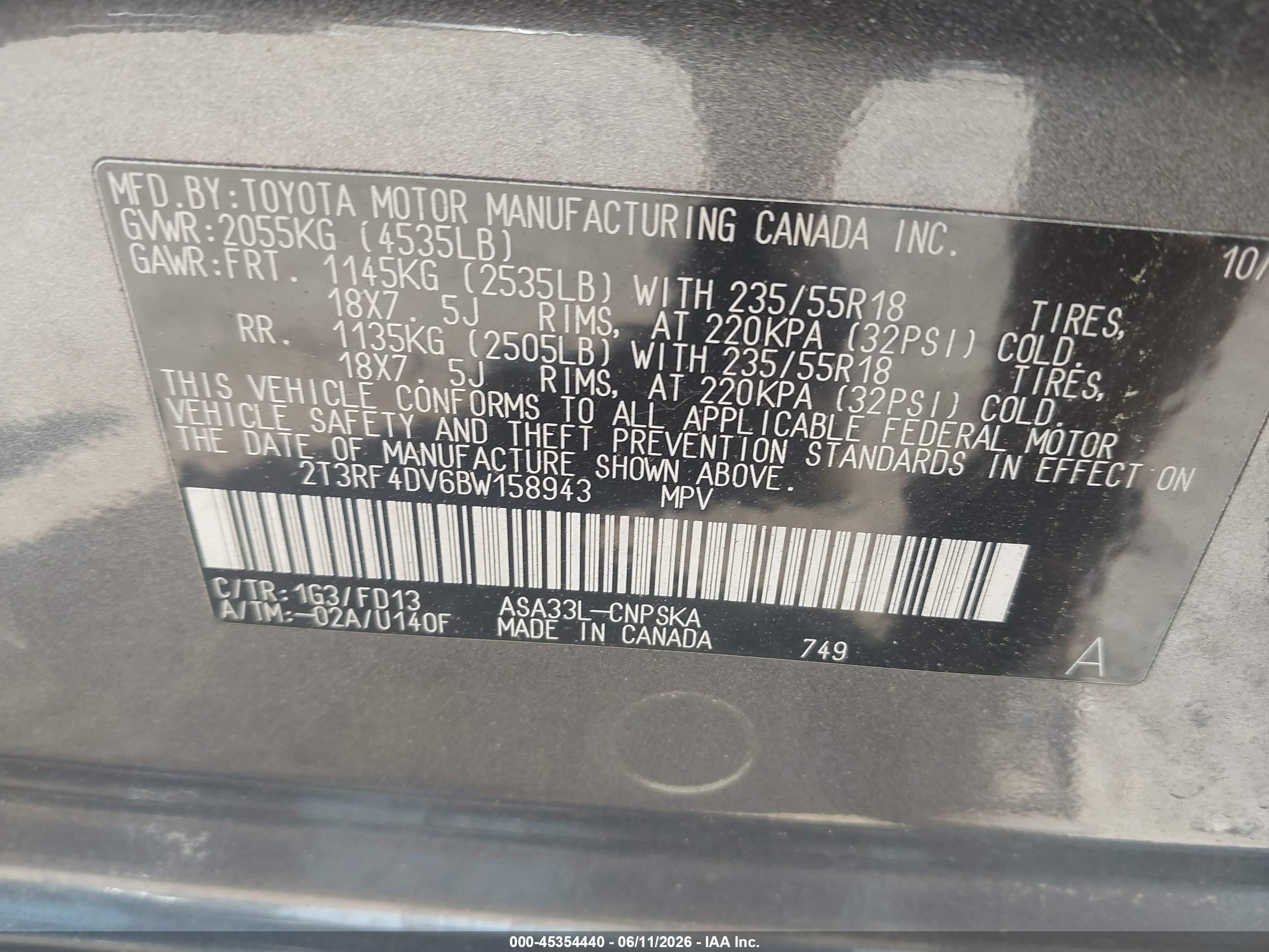 2011 Toyota Rav4 Sport Gray vin: 2T3RF4DV6BW158943