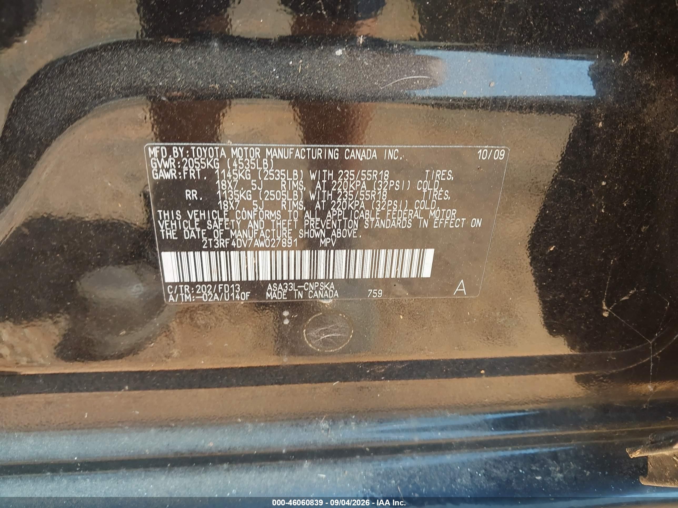 2010 Toyota Rav4 Sport Black vin: 2T3RF4DV7AW027891