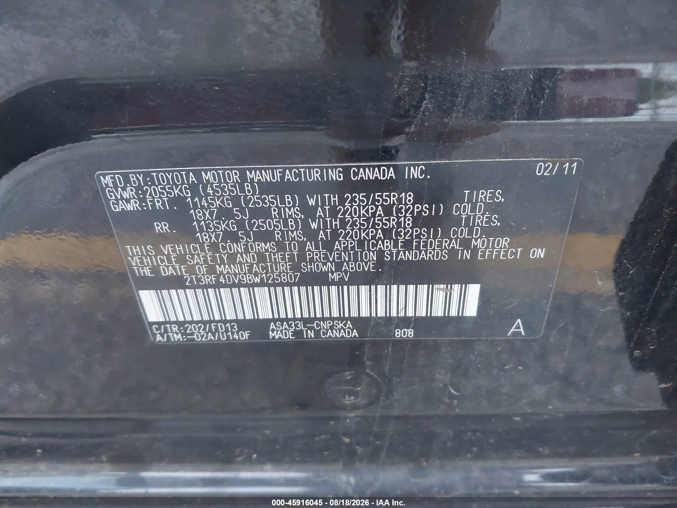 2011 Toyota Rav4 Sport Черный vin: 2T3RF4DV9BW125807