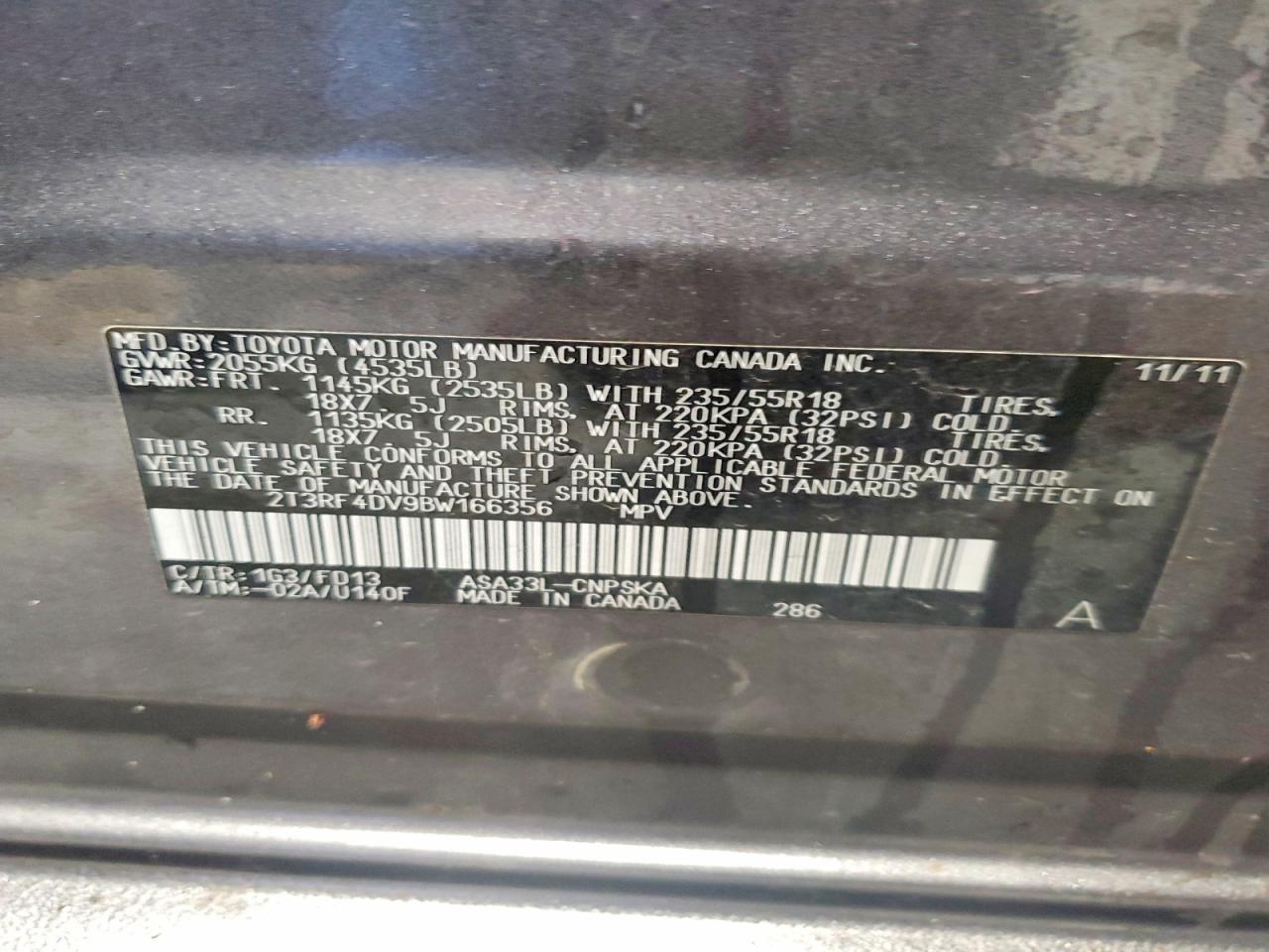 2011 Toyota Rav4 Sport Серый vin: 2T3RF4DV9BW166356
